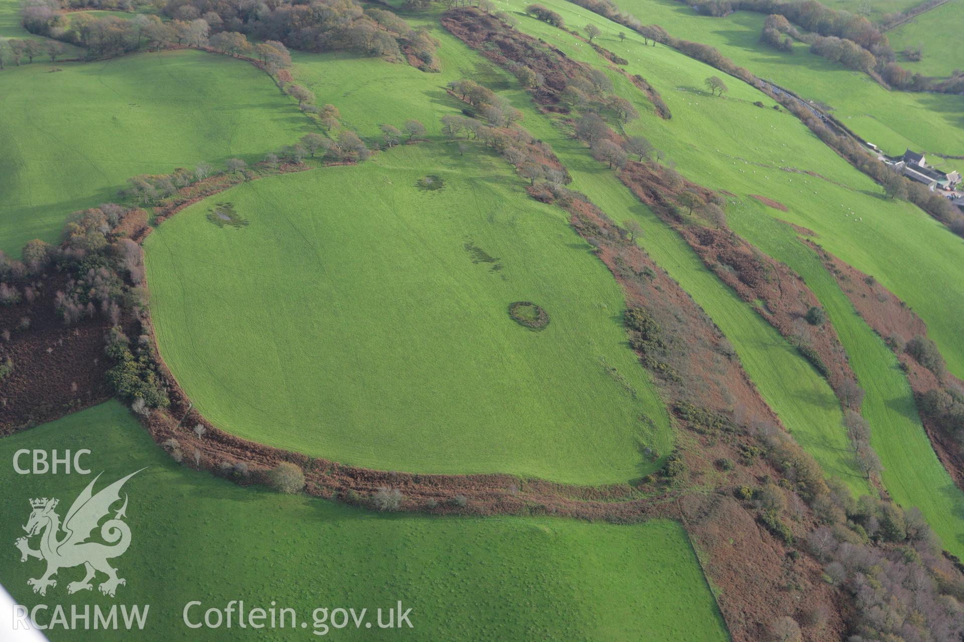 RCAHMW colour oblique photograph of Caerau Hillfort, Rhiwsaeson, Llantrisant. Taken by Toby Driver on 17/11/2011.