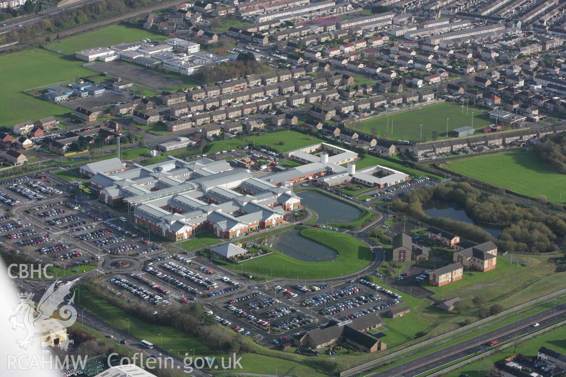 RCAHMW colour oblique photograph of Neath Port Talbot Hospital. Taken by Toby Driver on 17/11/2011.