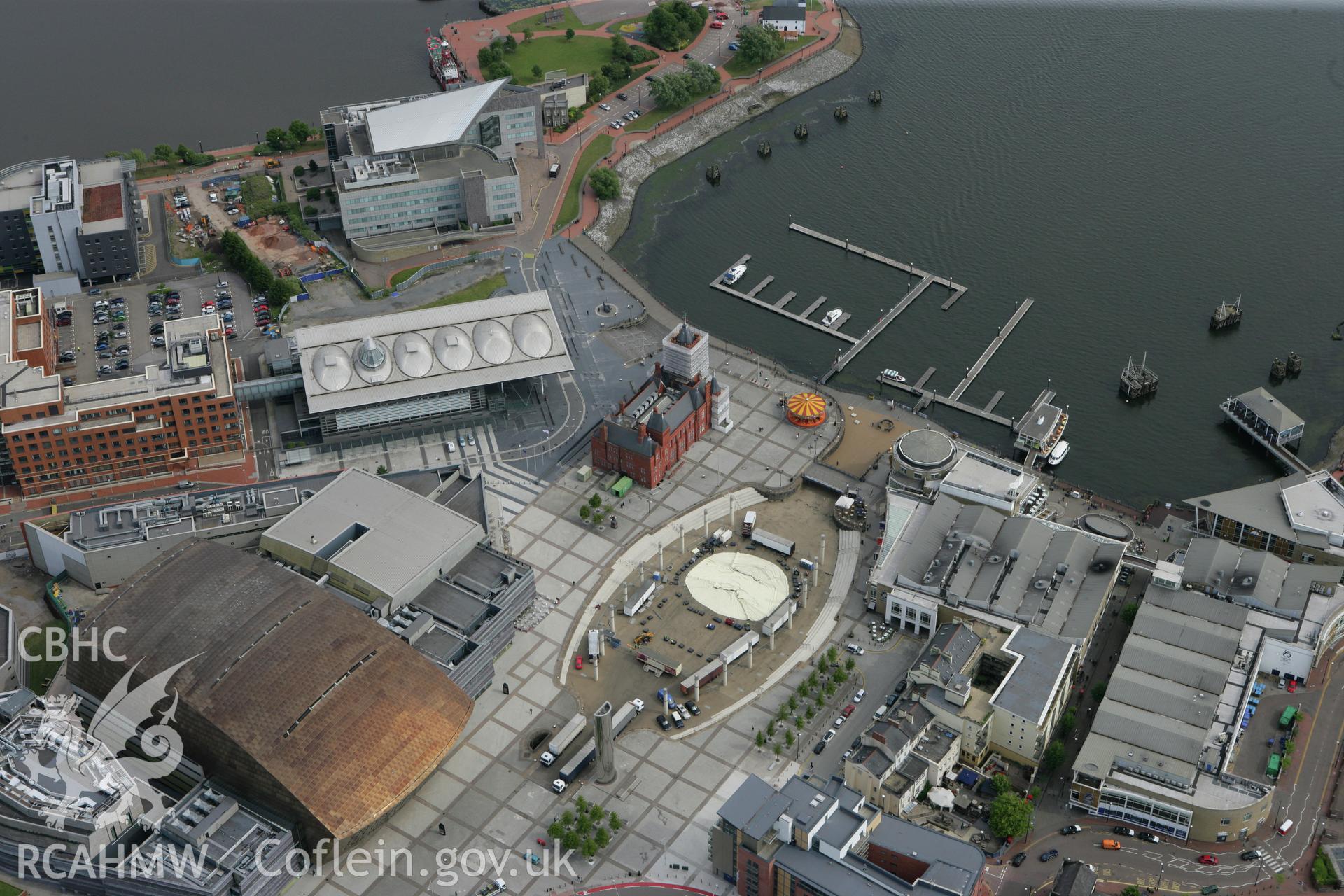 RCAHMW colour oblique photograph of Bute west dock basin. Taken by Toby Driver on 13/06/2011.