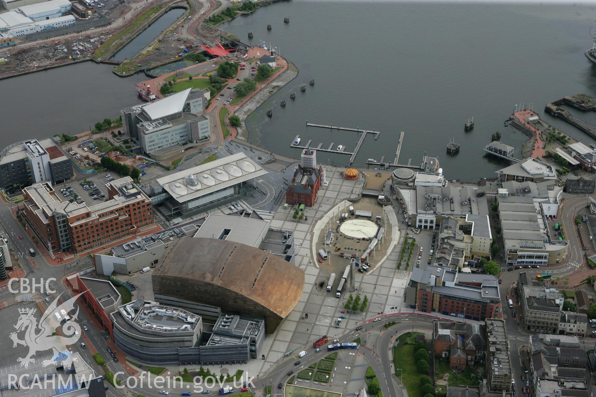 RCAHMW colour oblique photograph of Bute west dock basin. Taken by Toby Driver on 13/06/2011.