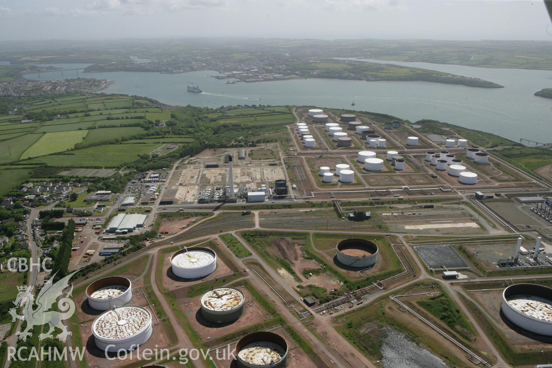 RCAHMW colour oblique photograph of Gulf Oil Refinery. Taken by Toby Driver on 24/05/2011.