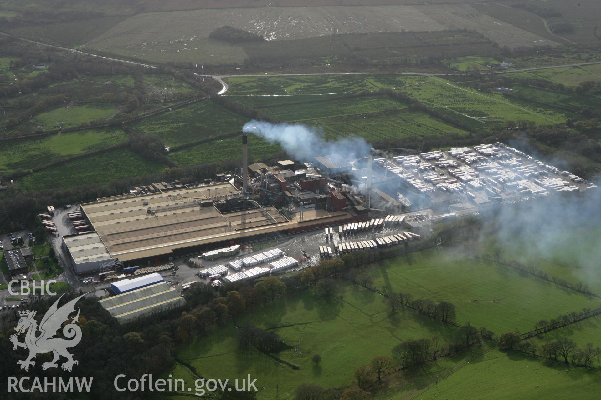 RCAHMW colour oblique photograph of Rockwool Factory, Pencoed. Taken by Toby Driver on 17/11/2011.