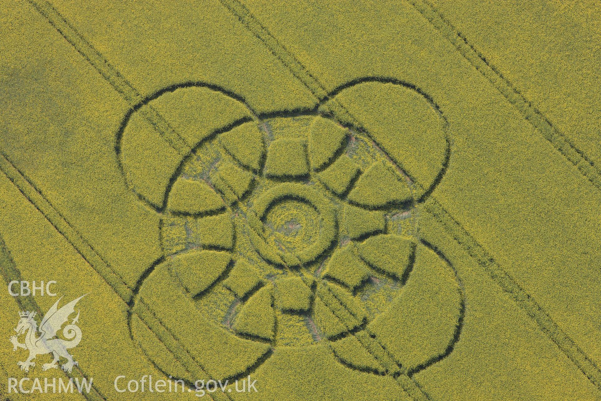 RCAHMW colour oblique photograph of Innage, Chepstow, modern crop circle. Taken by Toby Driver on 26/04/2011.