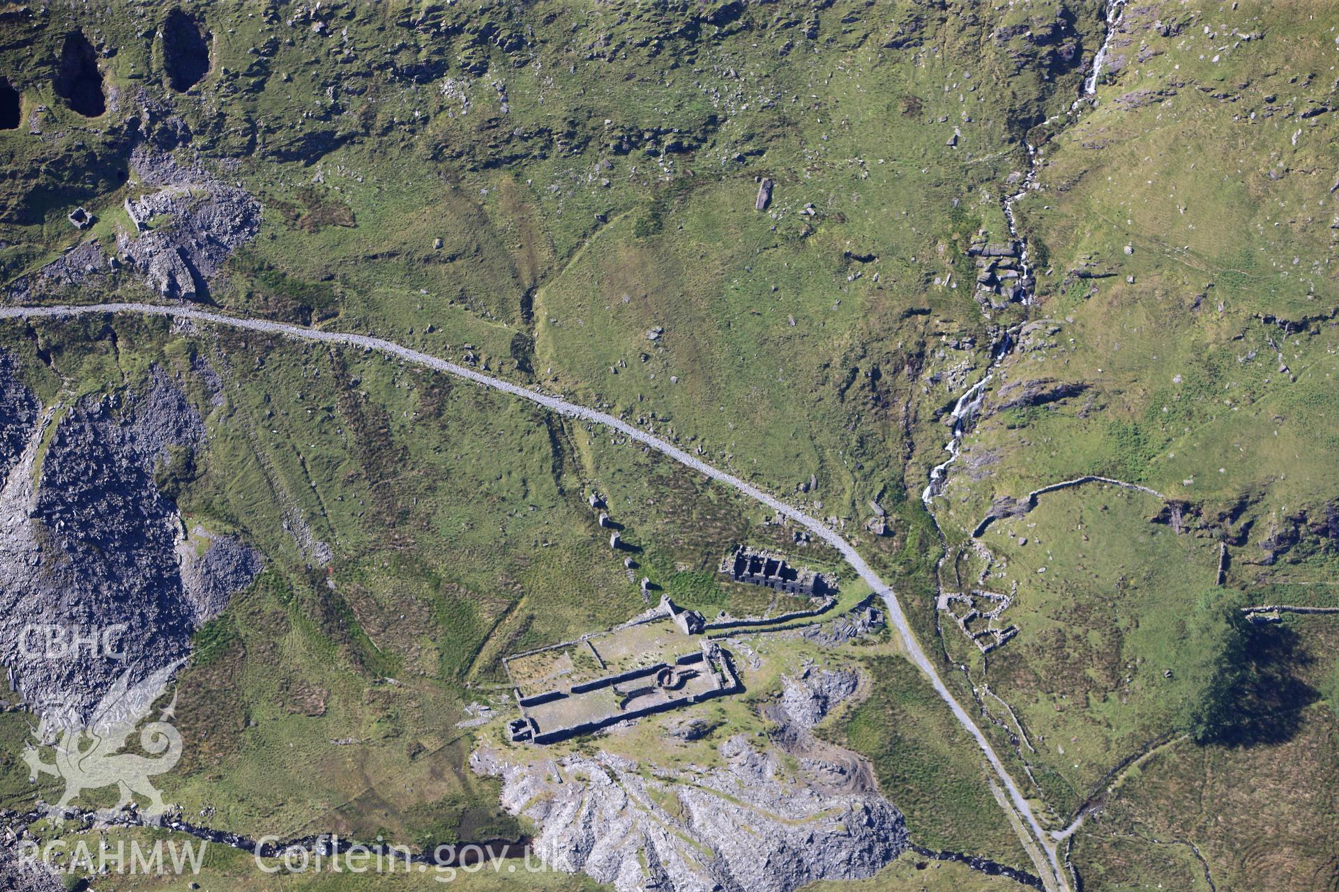 RCAHMW colour oblique photograph of Conglog slate quarry. Taken by Toby Driver on 20/07/2011.