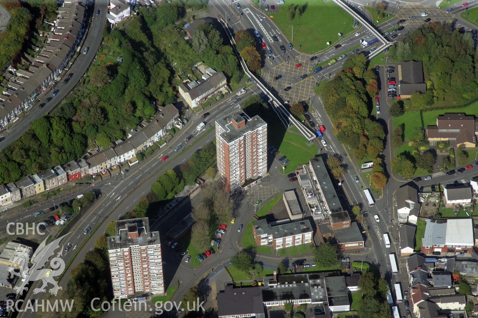 RCAHMW colour oblique photograph of post-war tower blocks, Dyfatty, Swansea. Taken by Toby Driver and Oliver Davies on 28/09/2011.