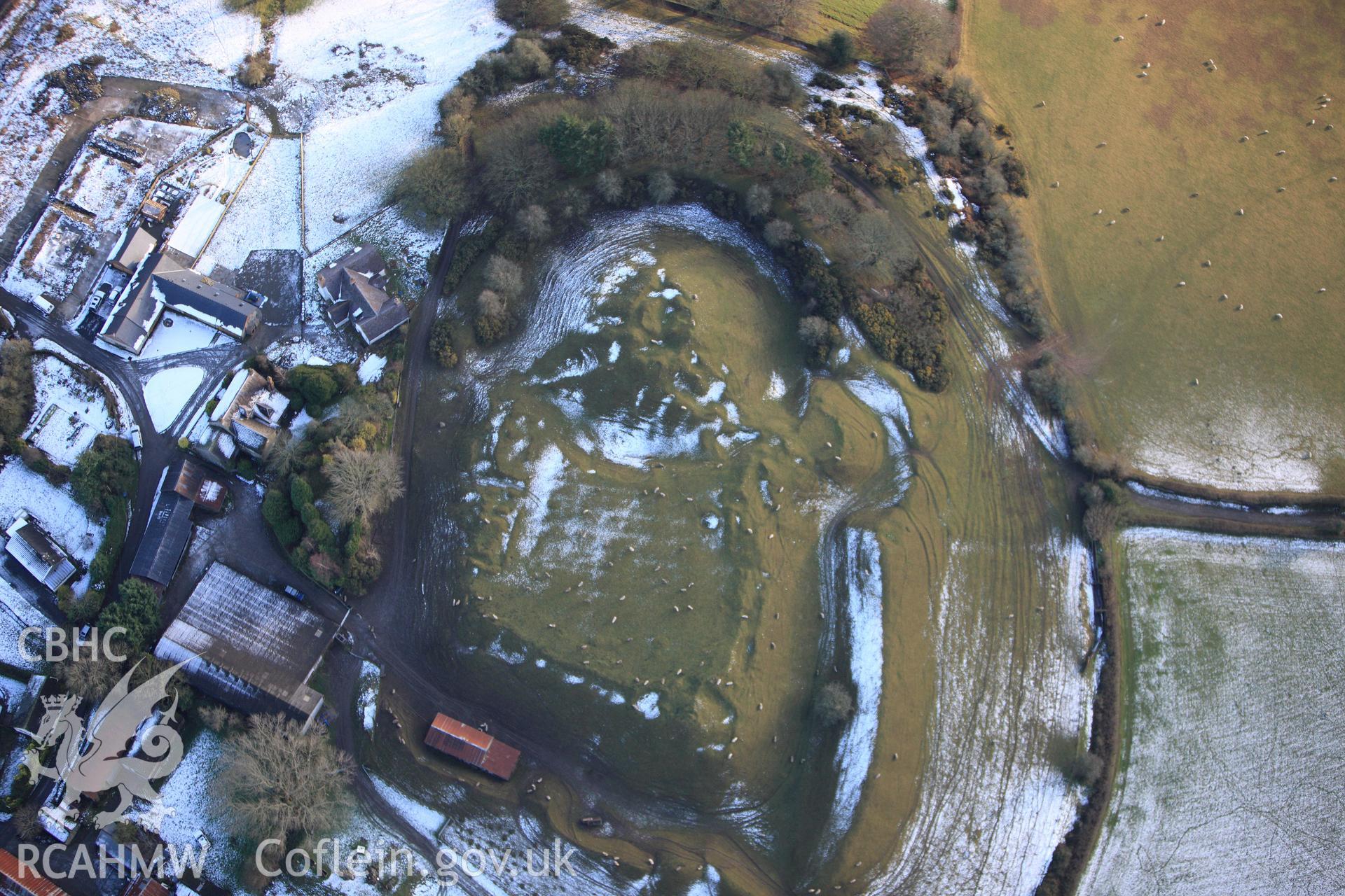 RCAHMW colour oblique photograph of Paincastle, castle, with melting snow. Taken by Toby Driver on 18/12/2011.