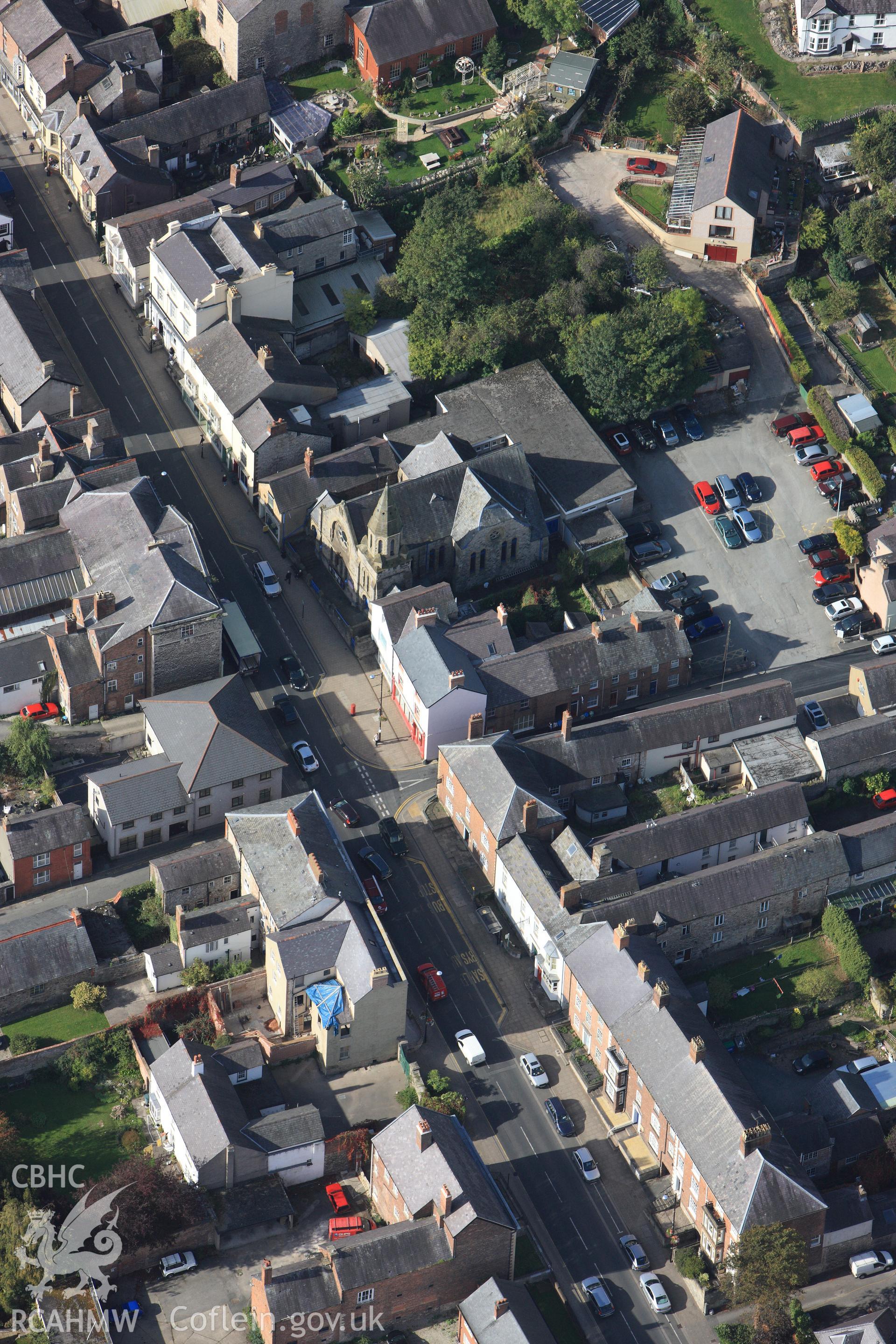 RCAHMW colour oblique photograph of Denbigh Town Hall; Borough Market, Denbigh. Taken by Toby Driver on 04/10/2011.