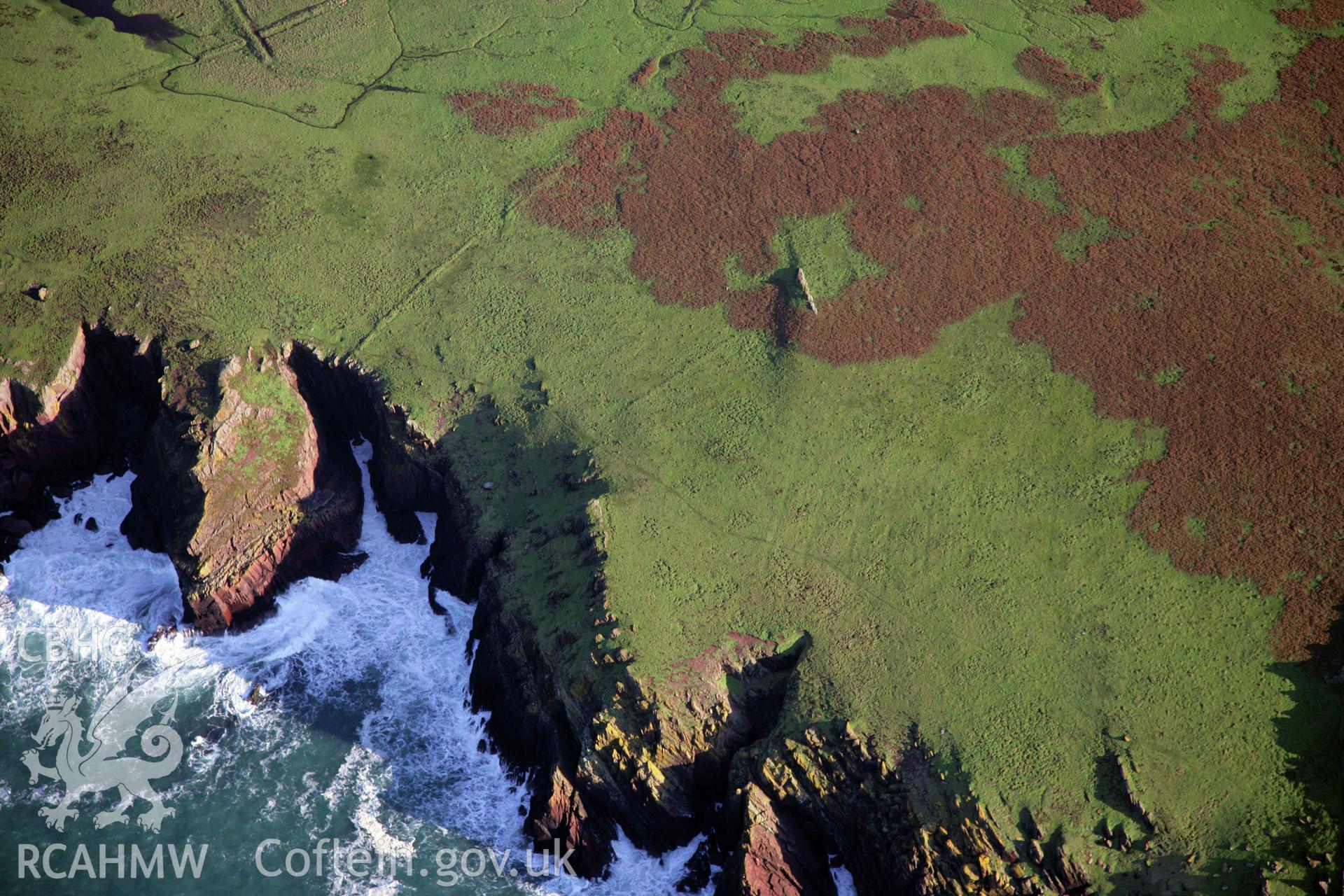 RCAHMW colour oblique photograph of field system, Skokholm Island, viewed from the north. Taken by O. Davies & T. Driver on 22/11/2013.