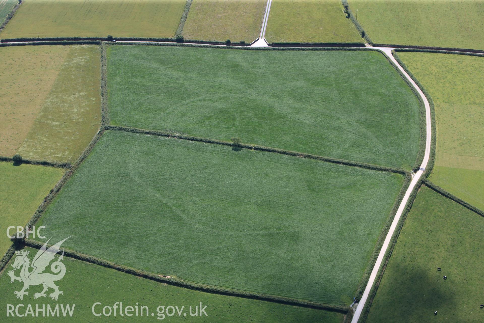 RCAHMW colour oblique photograph of Waunlle cropmark enclosure. Taken by Toby Driver and Oliver Davies on 28/06/2011.
