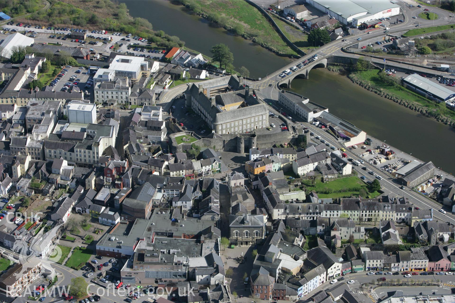 RCAHMW colour oblique photograph of Carmarthen Gaol. Taken by Toby Driver on 08/04/2011.