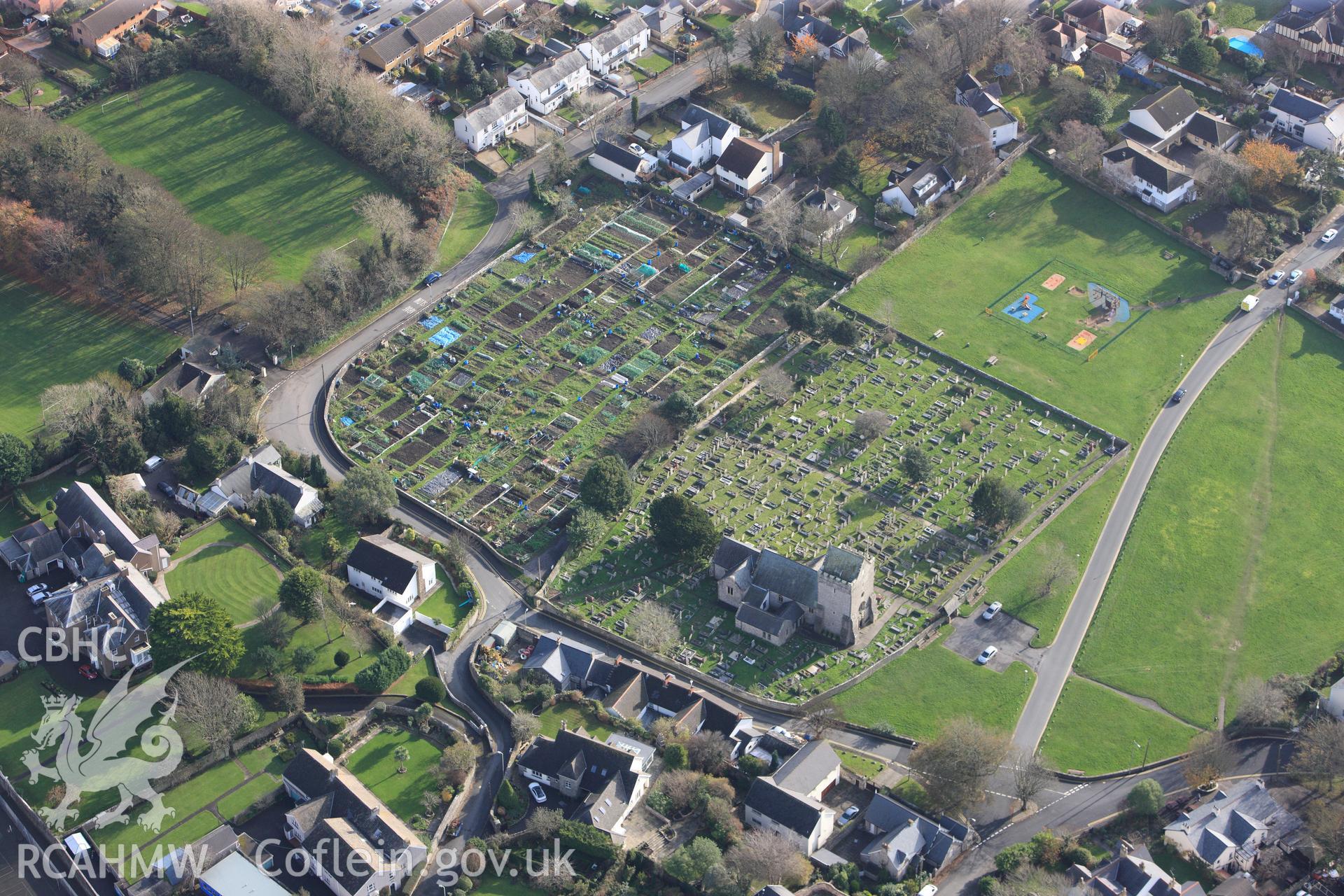 RCAHMW colour oblique photograph of St John the Baptist Church, Porthcawl. Taken by Toby Driver on 17/11/2011.