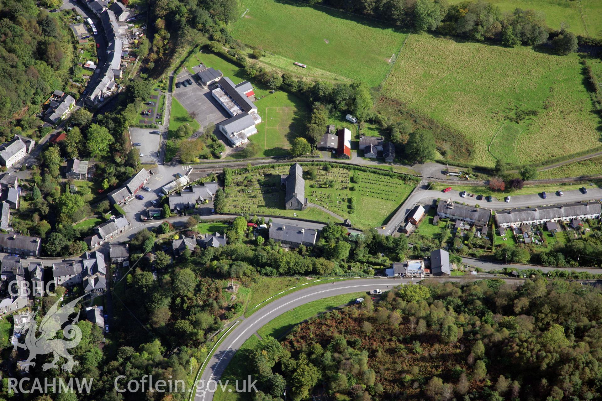 RCAHMW colour oblique photograph of Corris, Machynlleth and River Dovey Tramroad; Corris Railway. Taken by Oliver Davies on 29/09/2011.