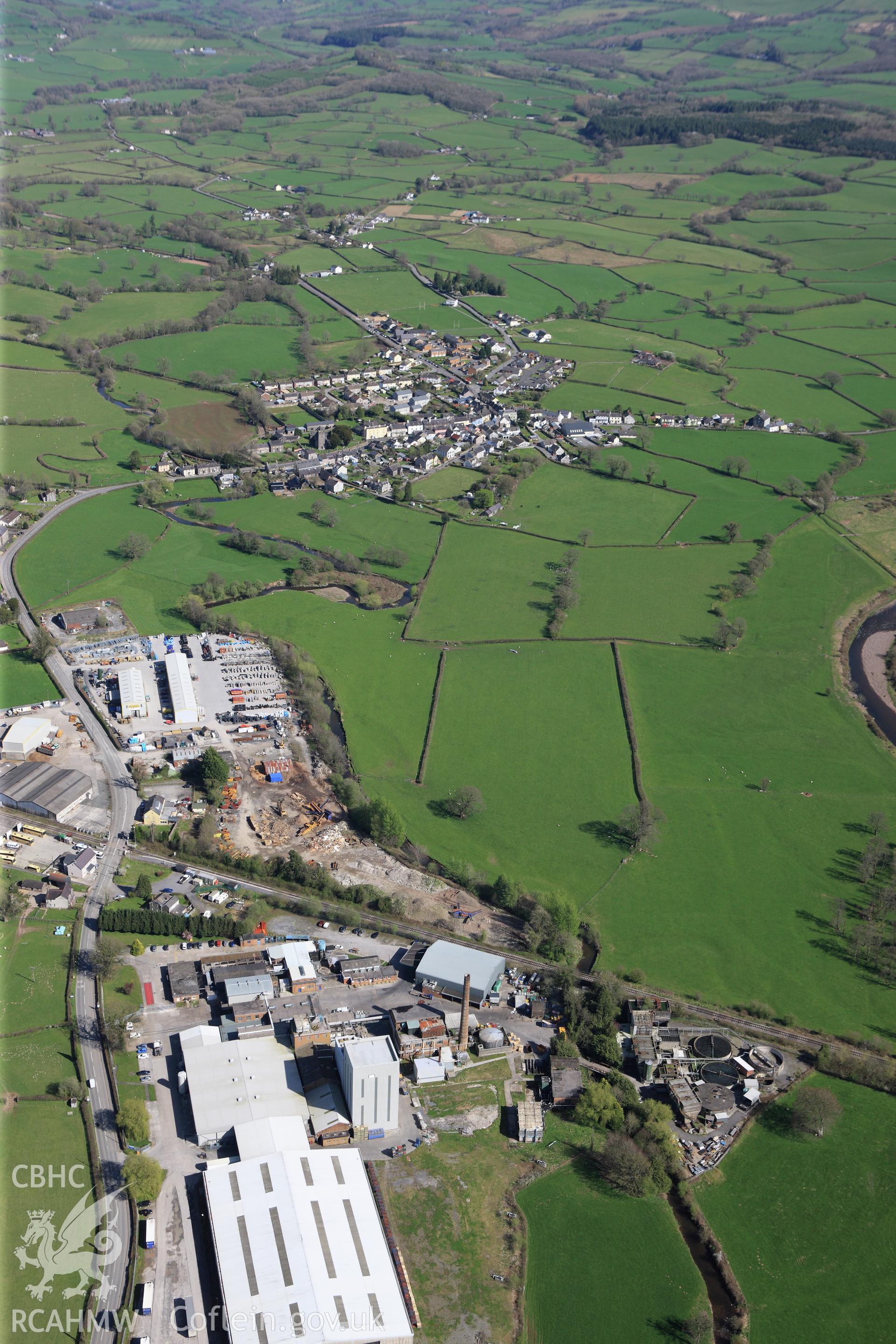 RCAHMW colour oblique photograph of Cws Creamery, Llangadog. Taken by Toby Driver on 08/04/2011.