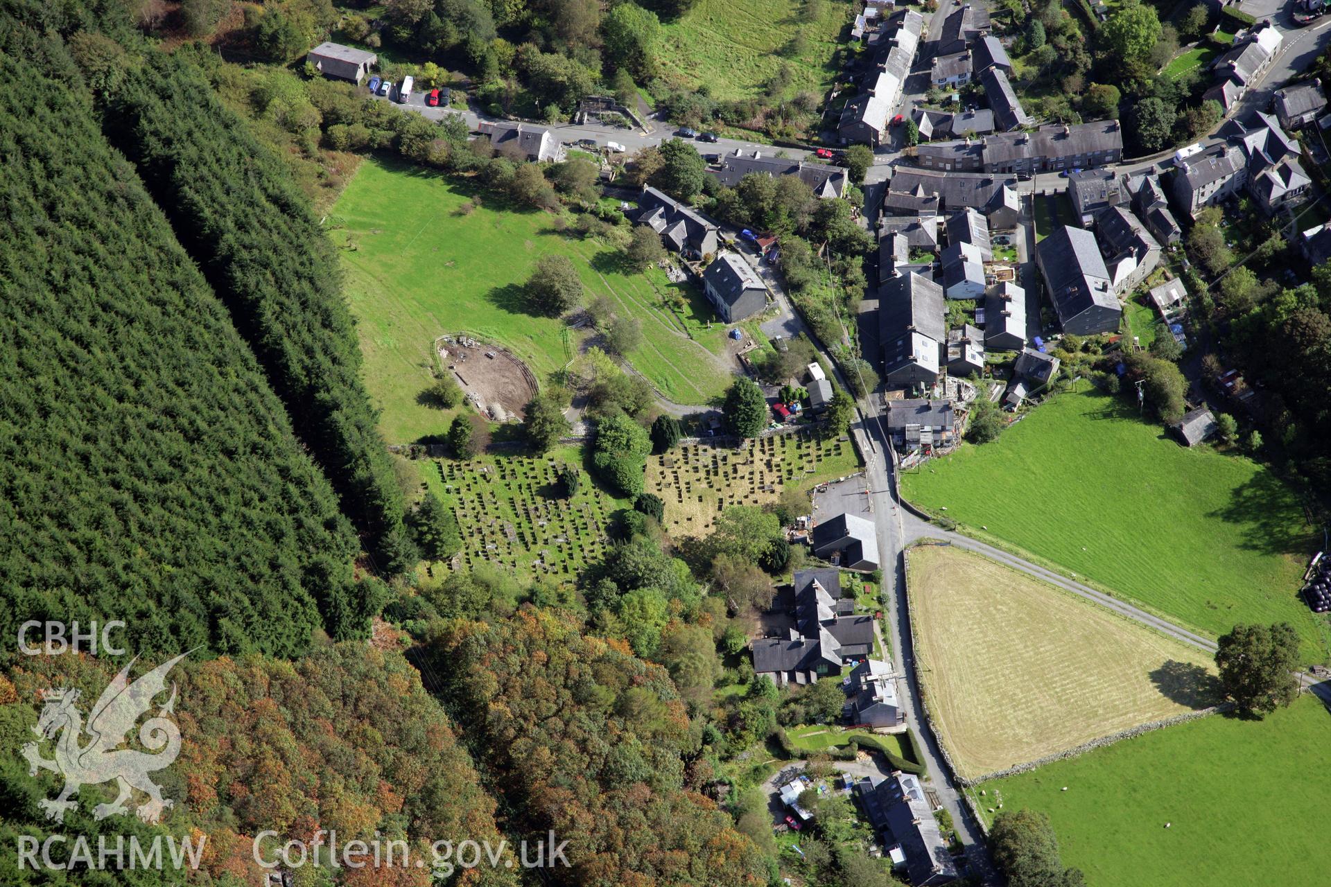 RCAHMW colour oblique photograph of Corris Village, view from north west. Taken by Oliver Davies on 29/09/2011.