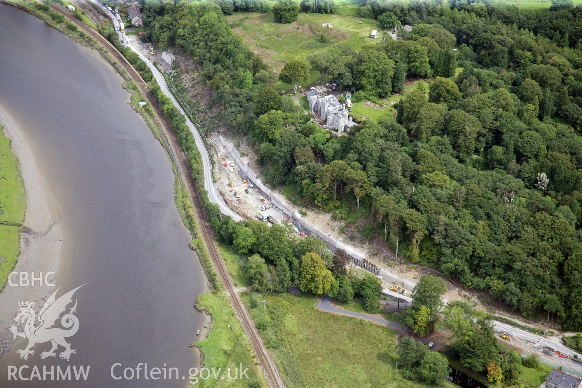 RCAHMW colour oblique photograph of Glandyfi Bends Road Improvement Scheme. Taken by Toby Driver on 17/08/2011.