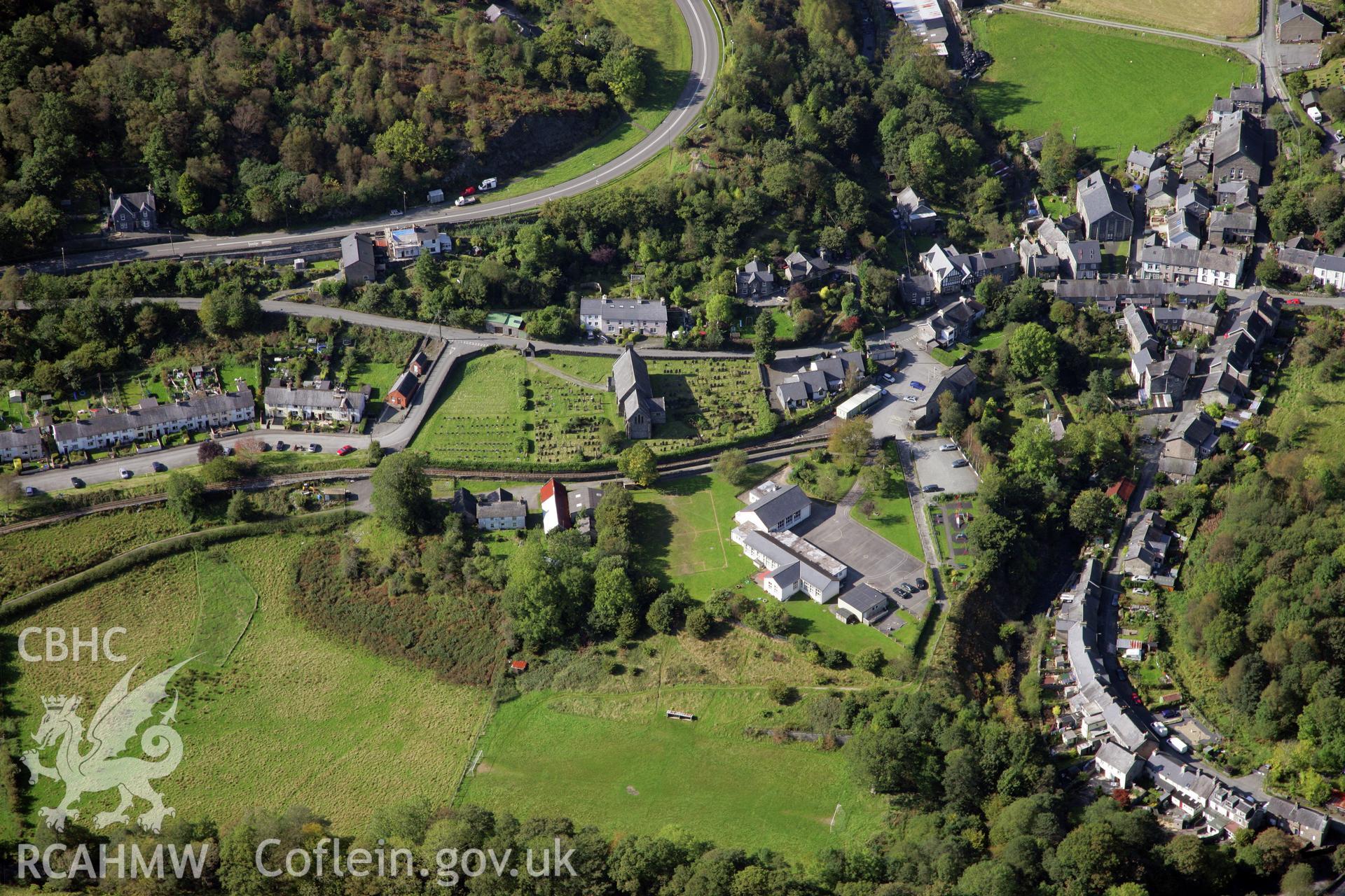 RCAHMW colour oblique photograph of Corris, Machynlleth and River Dovey Tramroad; Corris Railway. Taken by Oliver Davies on 29/09/2011.