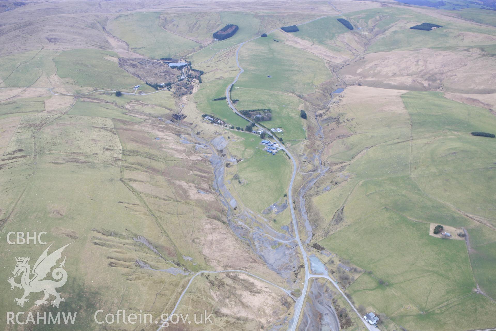 RCAHMW colour oblique photograph of Pen-y-Crogbren Lead Mine. Taken by Toby Driver on 22/03/2011.