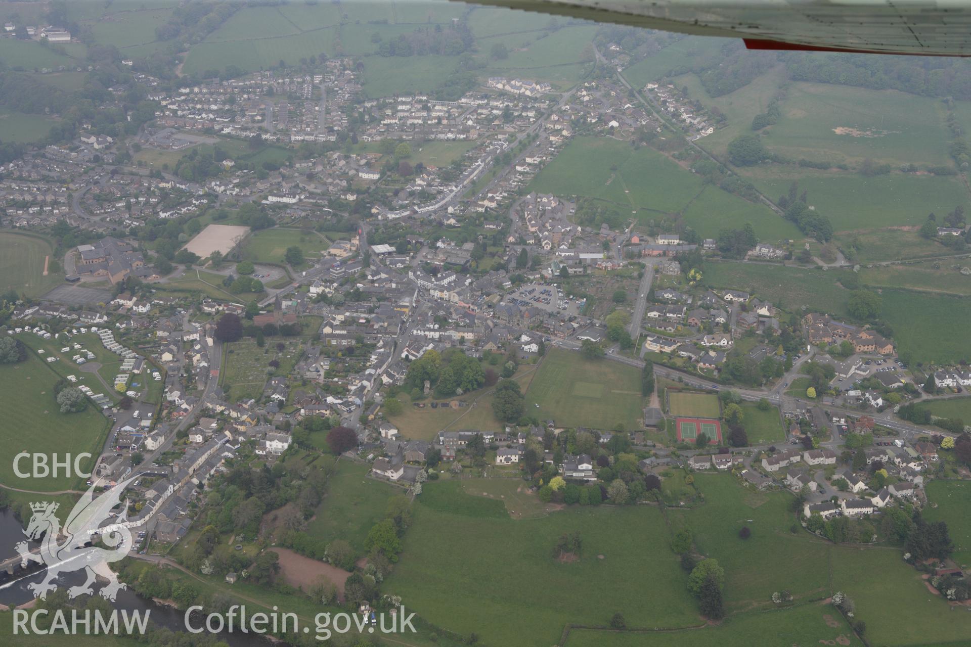 RCAHMW colour oblique photograph of Crickhowell Castle and town. Taken by Toby Driver on 26/04/2011.