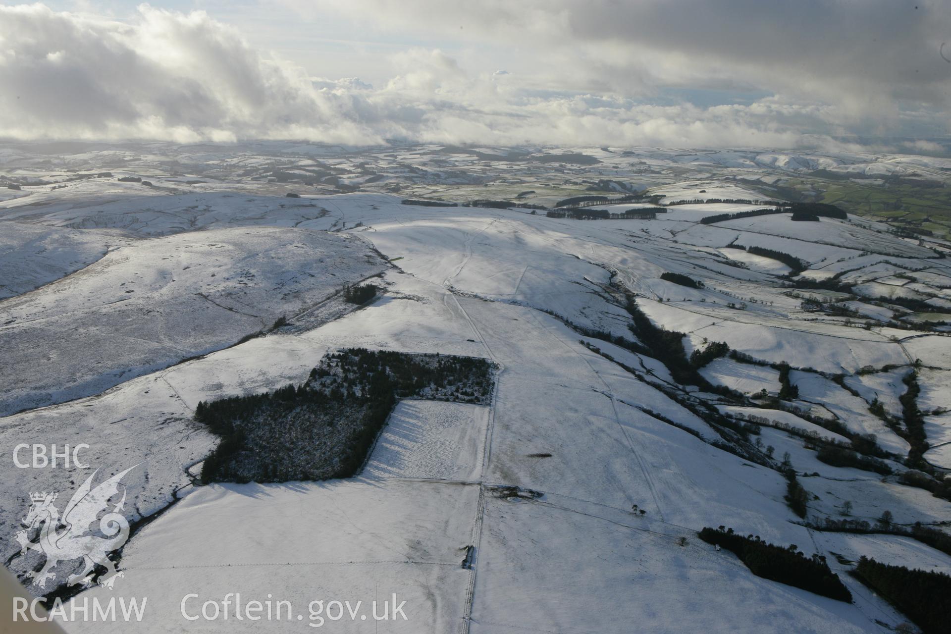RCAHMW colour oblique photograph of Pool Plantation, Kerry Hill, under snow. Taken by Toby Driver on 18/12/2011.
