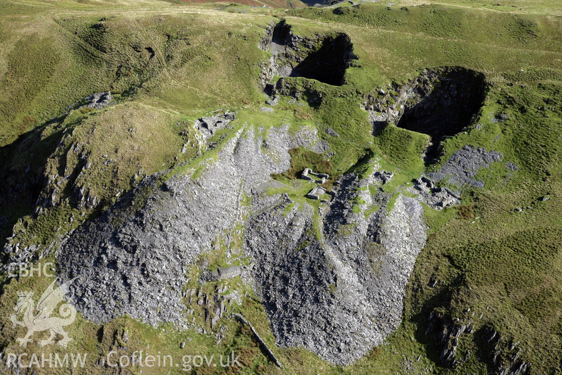 RCAHMW colour oblique photograph of Cloddfa Gwanas Slate Quarry. Taken by Oliver Davies on 29/09/2011.