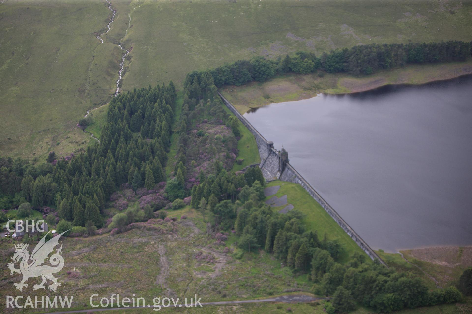 RCAHMW colour oblique photograph of Upper Neuadd reservoir, Taff Fechan. Taken by Toby Driver on 13/06/2011.