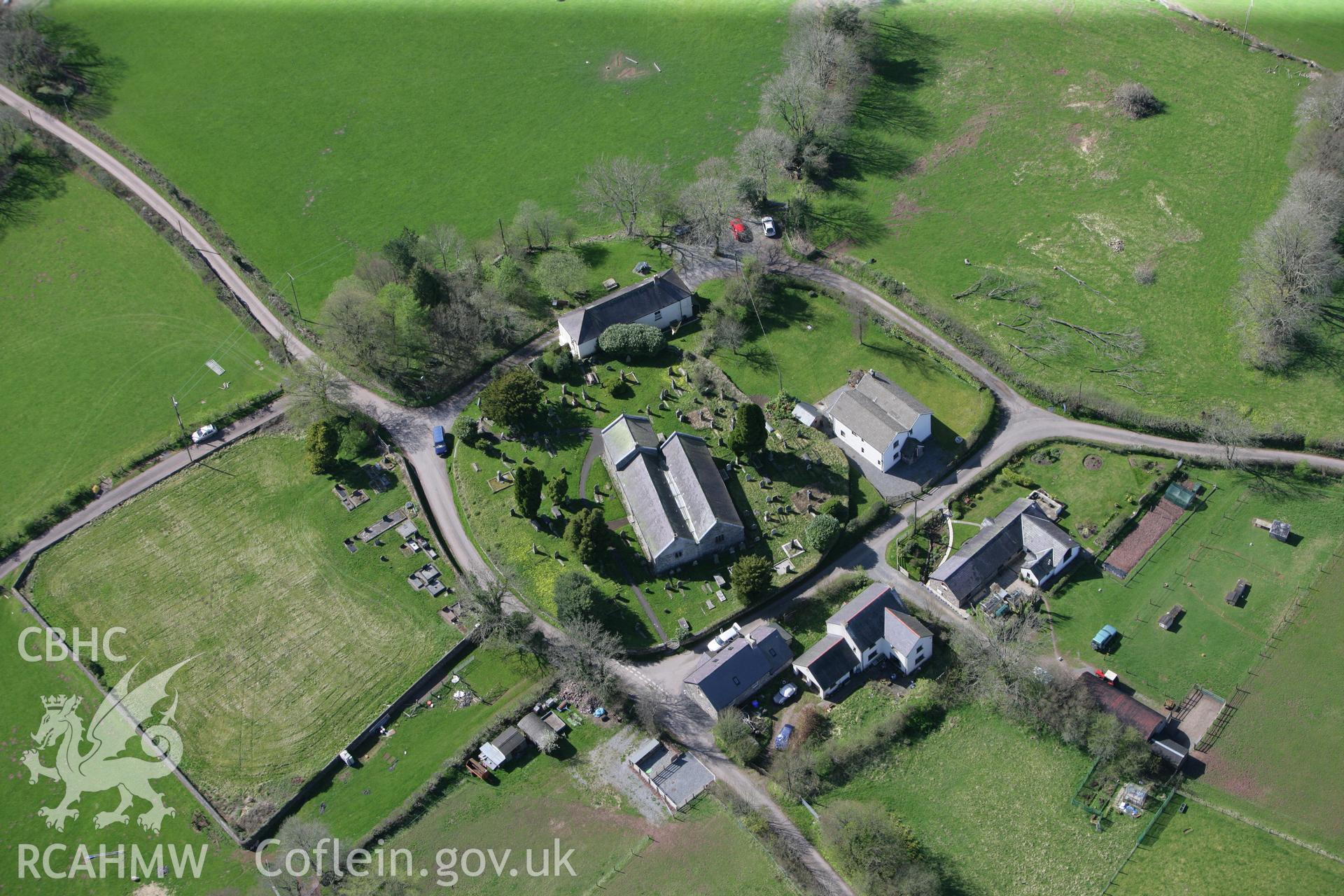 RCAHMW colour oblique photograph of Saints Simono and Jude's Church, Llanddeusant. Taken by Toby Driver on 08/04/2011.
