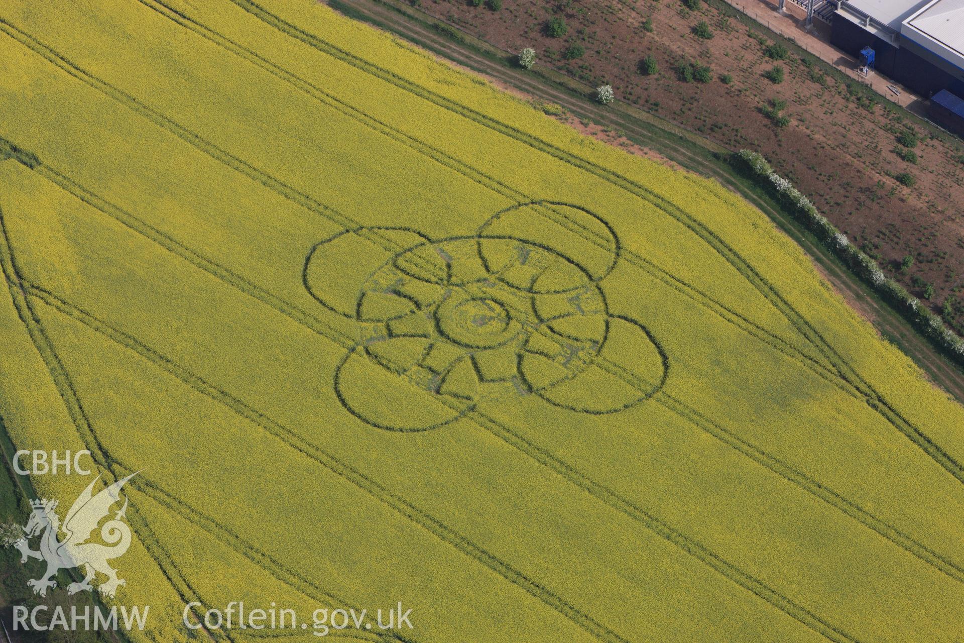 RCAHMW colour oblique photograph of Innage, Chepstow, modern crop circle. Taken by Toby Driver on 26/04/2011.