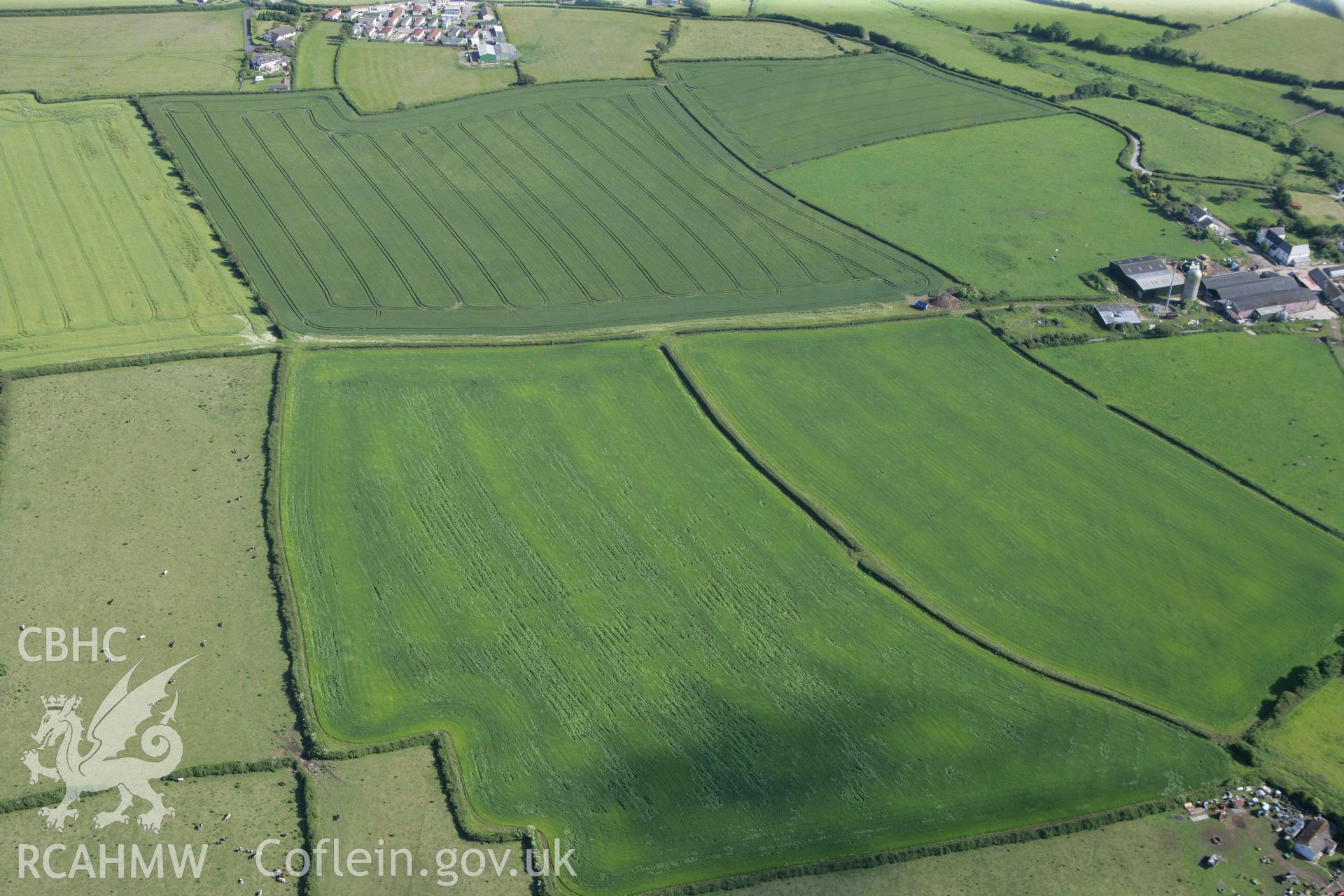 RCAHMW colour oblique photograph of Llanmaes prehistoric settlement and hoard site. Taken by Toby Driver on 13/06/2011.