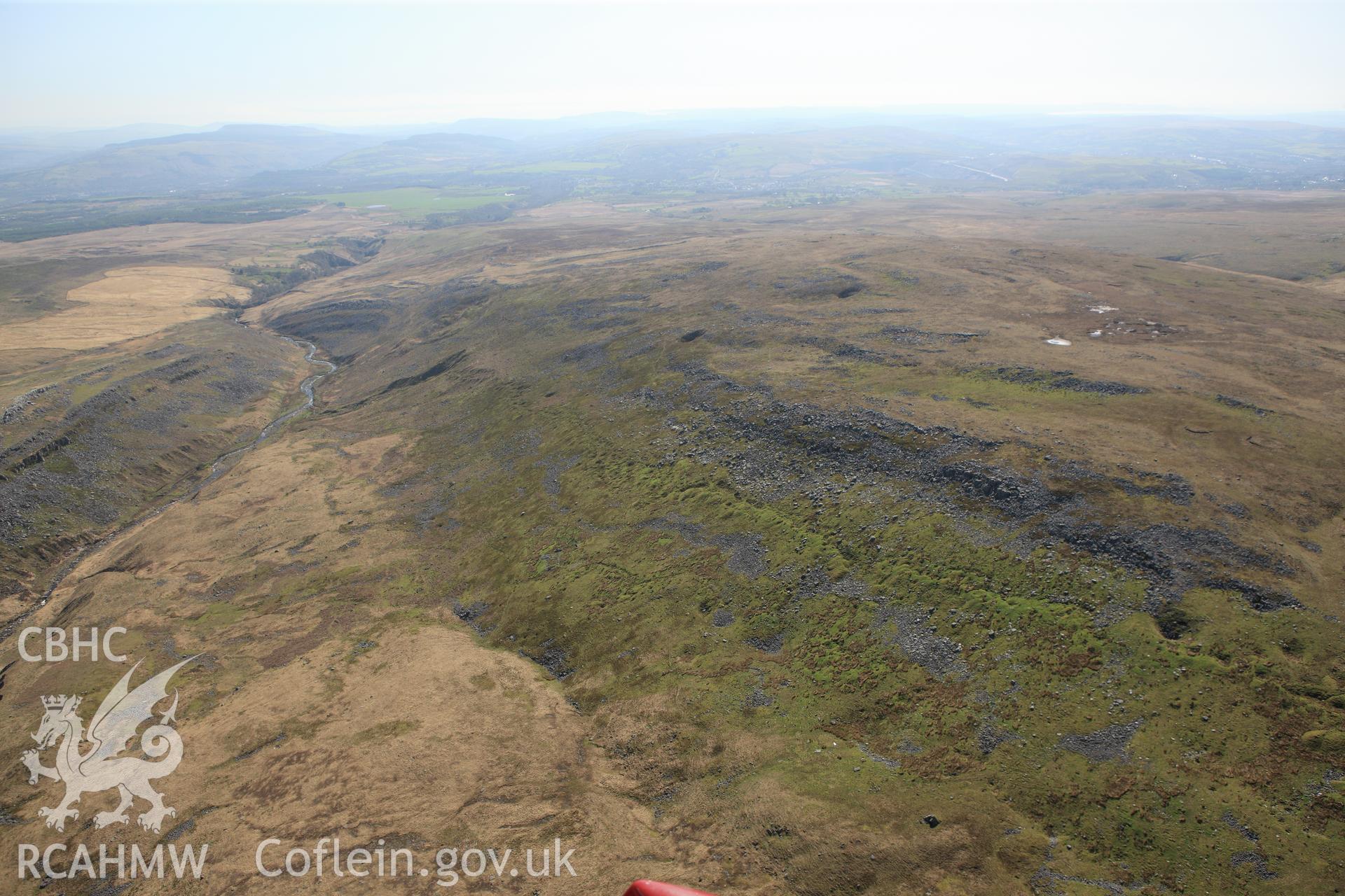 RCAHMW colour oblique photograph of Upper Cwm Twrch, Deserted Rural Settlement. Taken by Toby Driver on 08/04/2011.