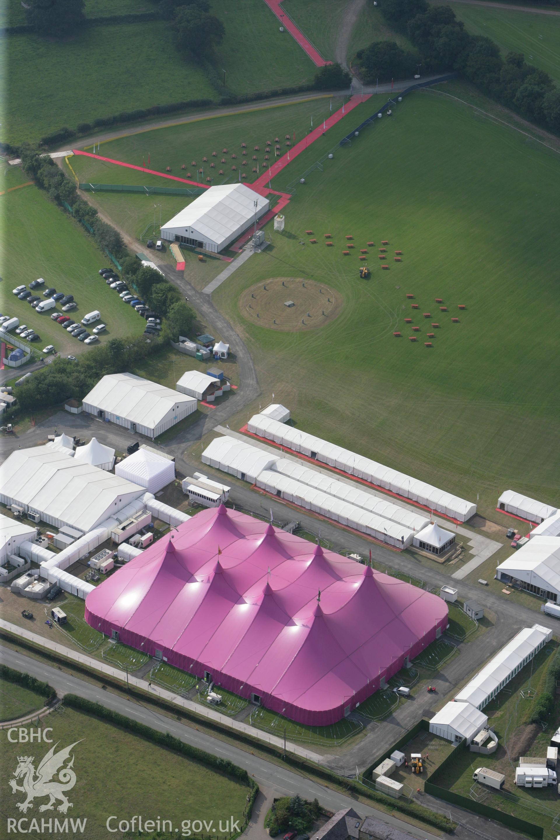 RCAHMW colour oblique photograph of The National Eisteddfod, 2011. Taken by Toby Driver and Oliver Davies on 27/07/2011.