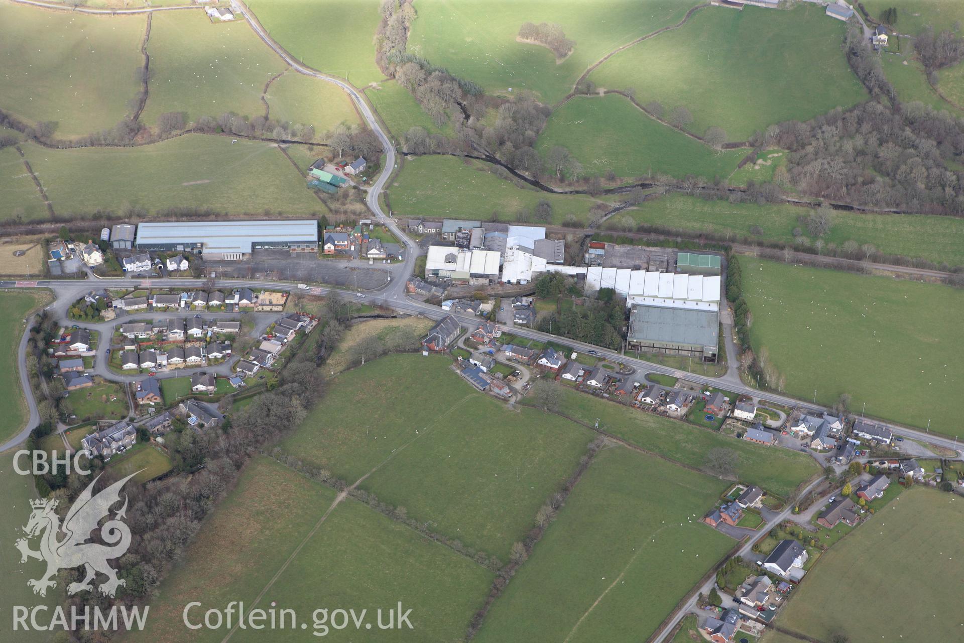 RCAHMW colour oblique photograph of Carno village. Taken by Toby Driver on 22/03/2011.