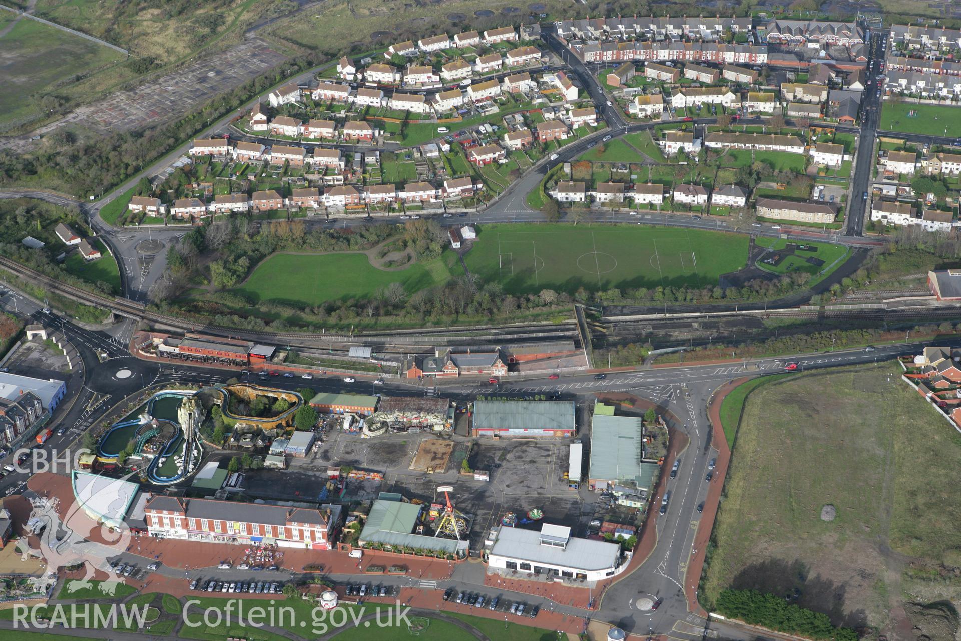 RCAHMW colour oblique photograph of Barry Pleasure Park. Taken by Toby Driver on 17/11/2011.
