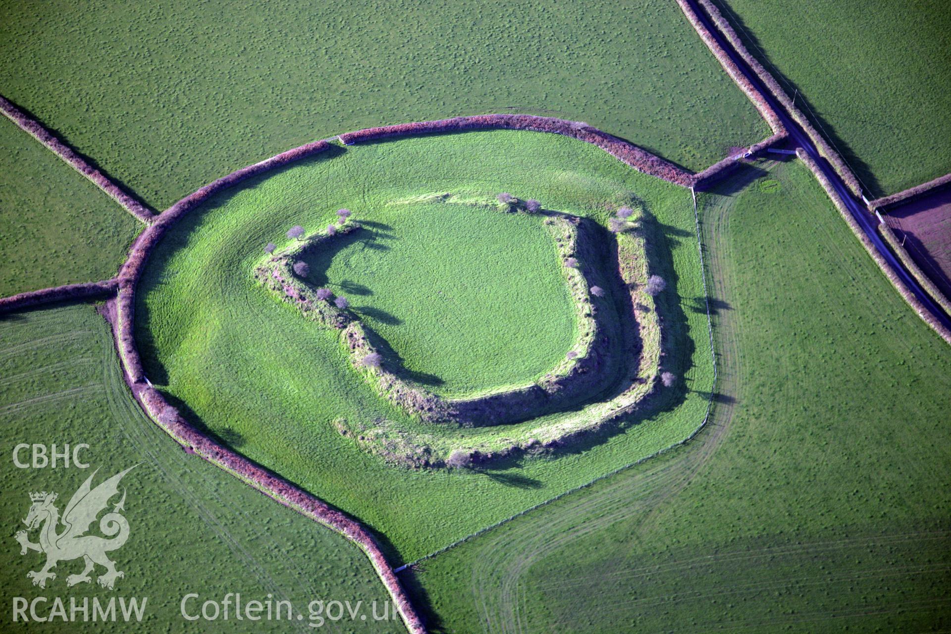 RCAHMW colour oblique photograph of Romans Castle, viewed from the east. Taken by O. Davies & T. Driver on 22/11/2013.