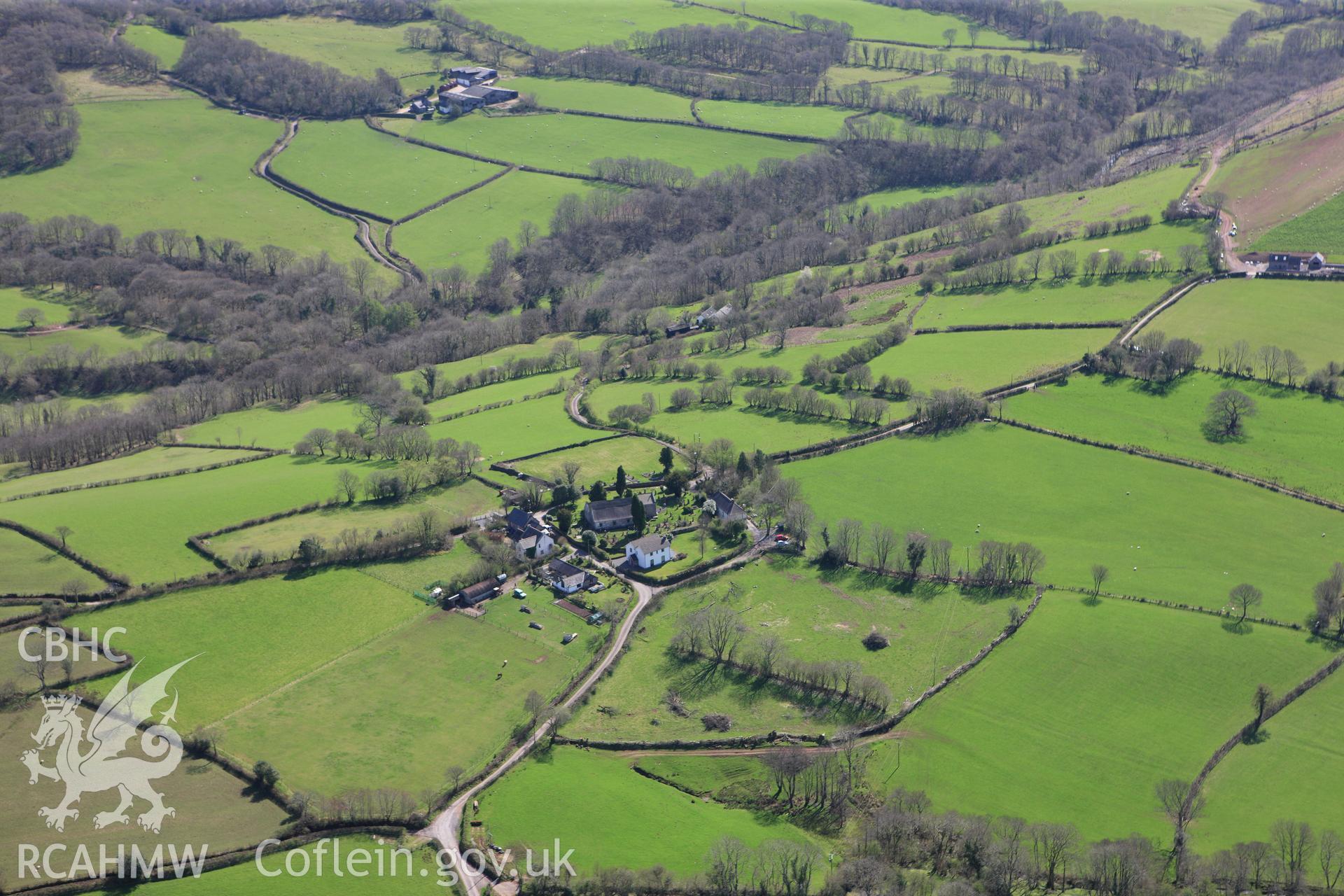 RCAHMW colour oblique photograph of Saints Simono and Jude's Church, Llanddeusant. Taken by Toby Driver on 08/04/2011.