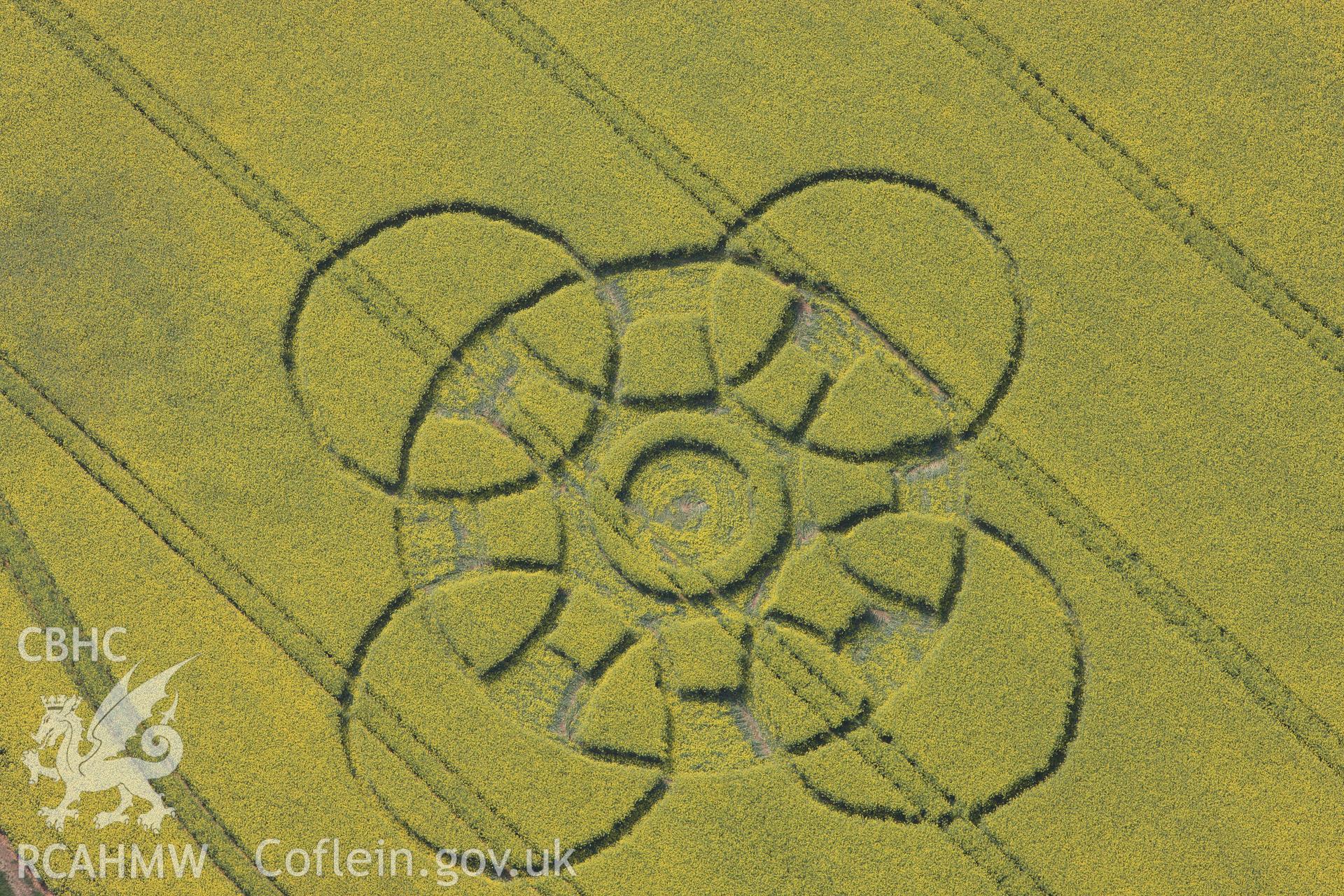 RCAHMW colour oblique photograph of Innage, Chepstow, modern crop circle. Taken by Toby Driver on 26/04/2011.