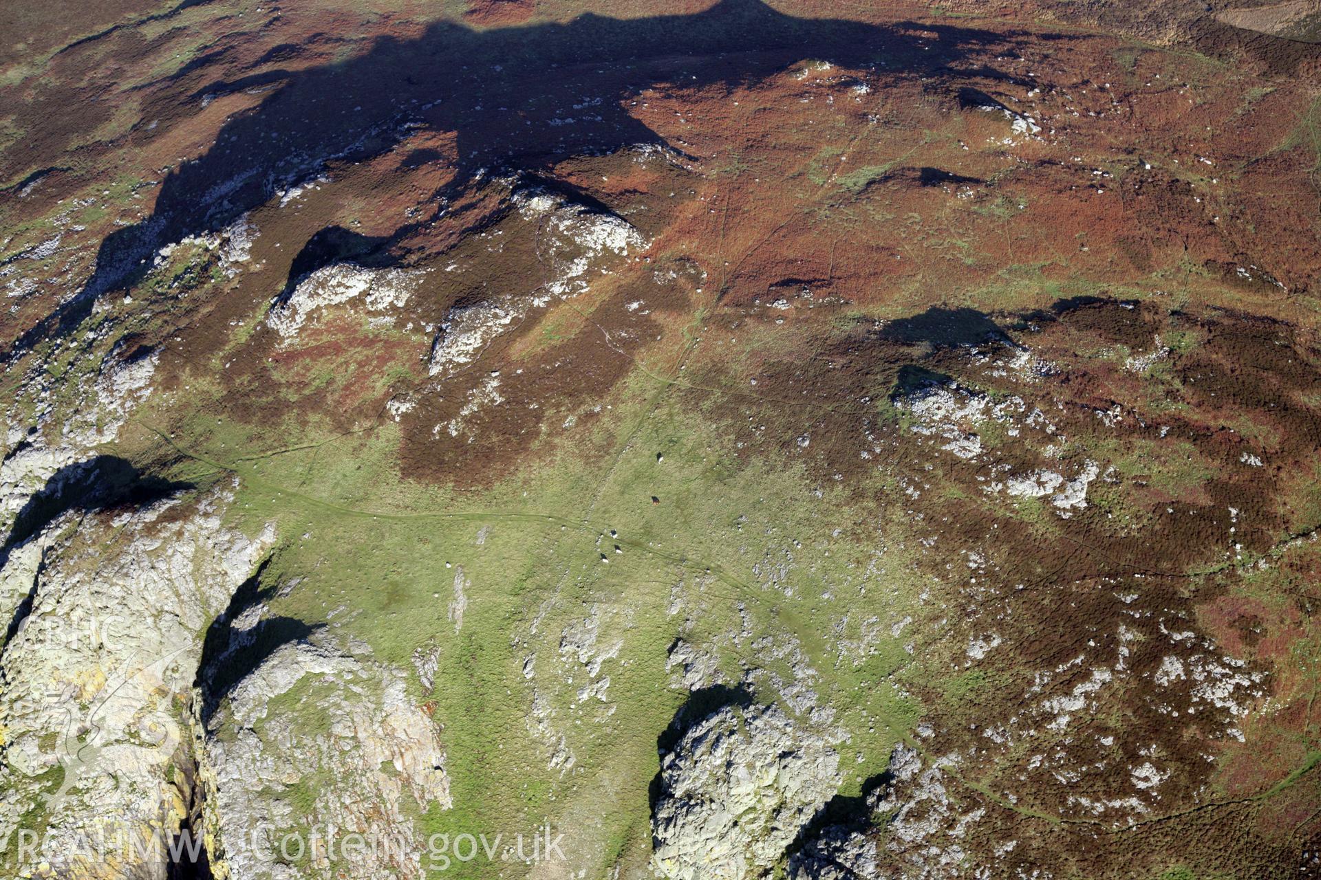 RCAHMW colour oblique photograph of relict field walls, Carn Lundain, Ramsey Island. Taken by O. Davies & T. Driver on 22/11/2013.