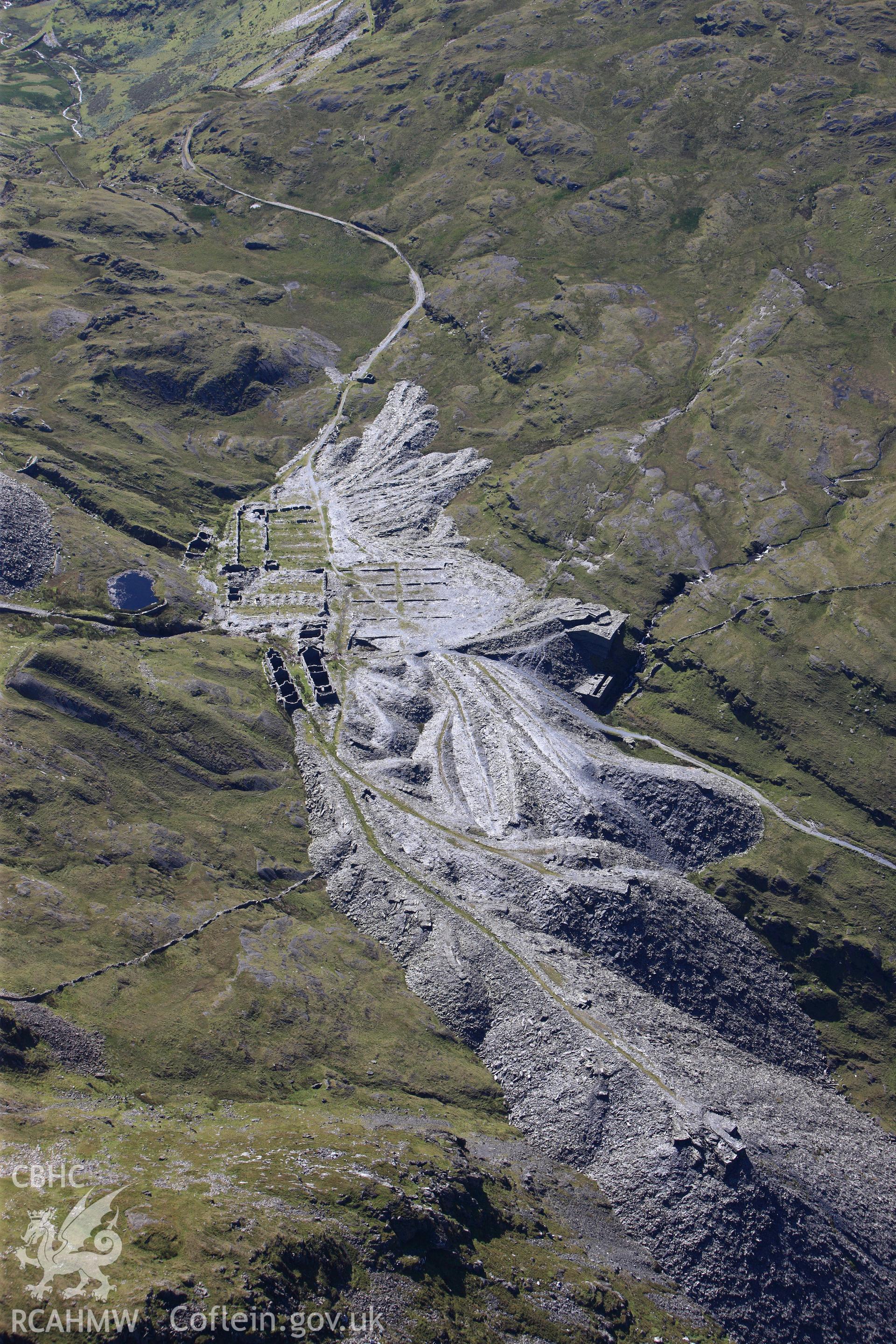 RCAHMW colour oblique photograph of Rhosydd Slate Quarry, from south. Taken by Toby Driver on 20/07/2011.