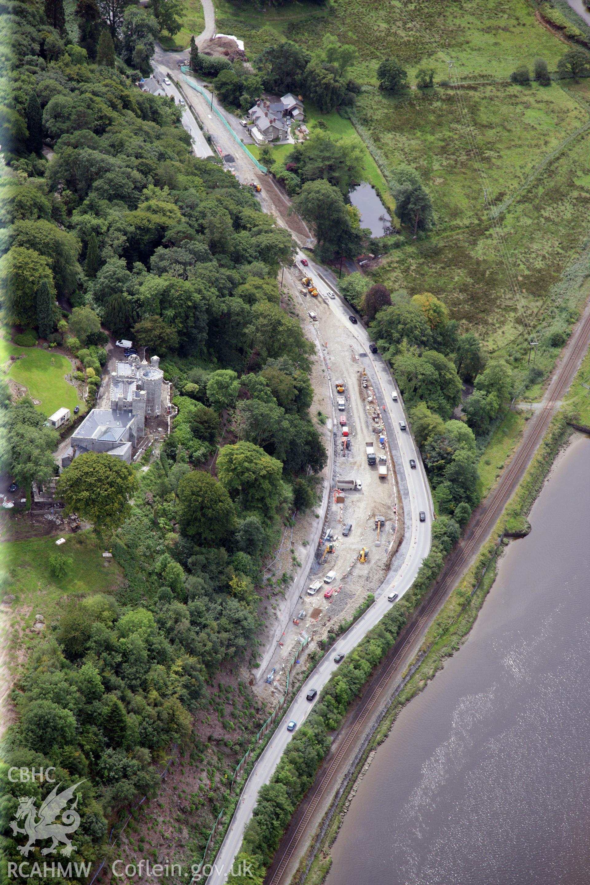 RCAHMW colour oblique photograph of Glandyfi Bends Road Improvement Scheme. Taken by Toby Driver on 17/08/2011.