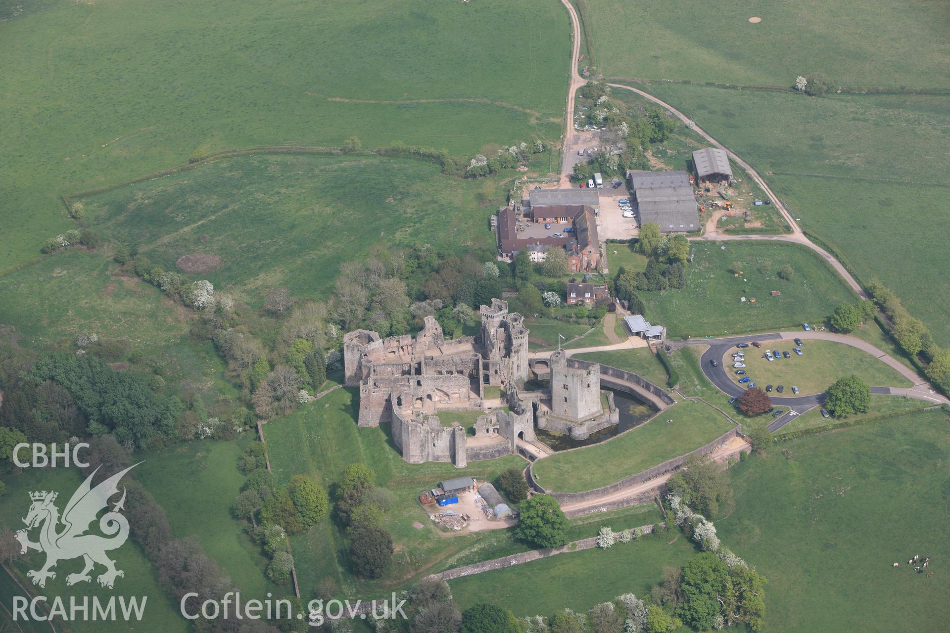 RCAHMW colour oblique photograph of Raglan Castle. Taken by Toby Driver on 26/04/2011.