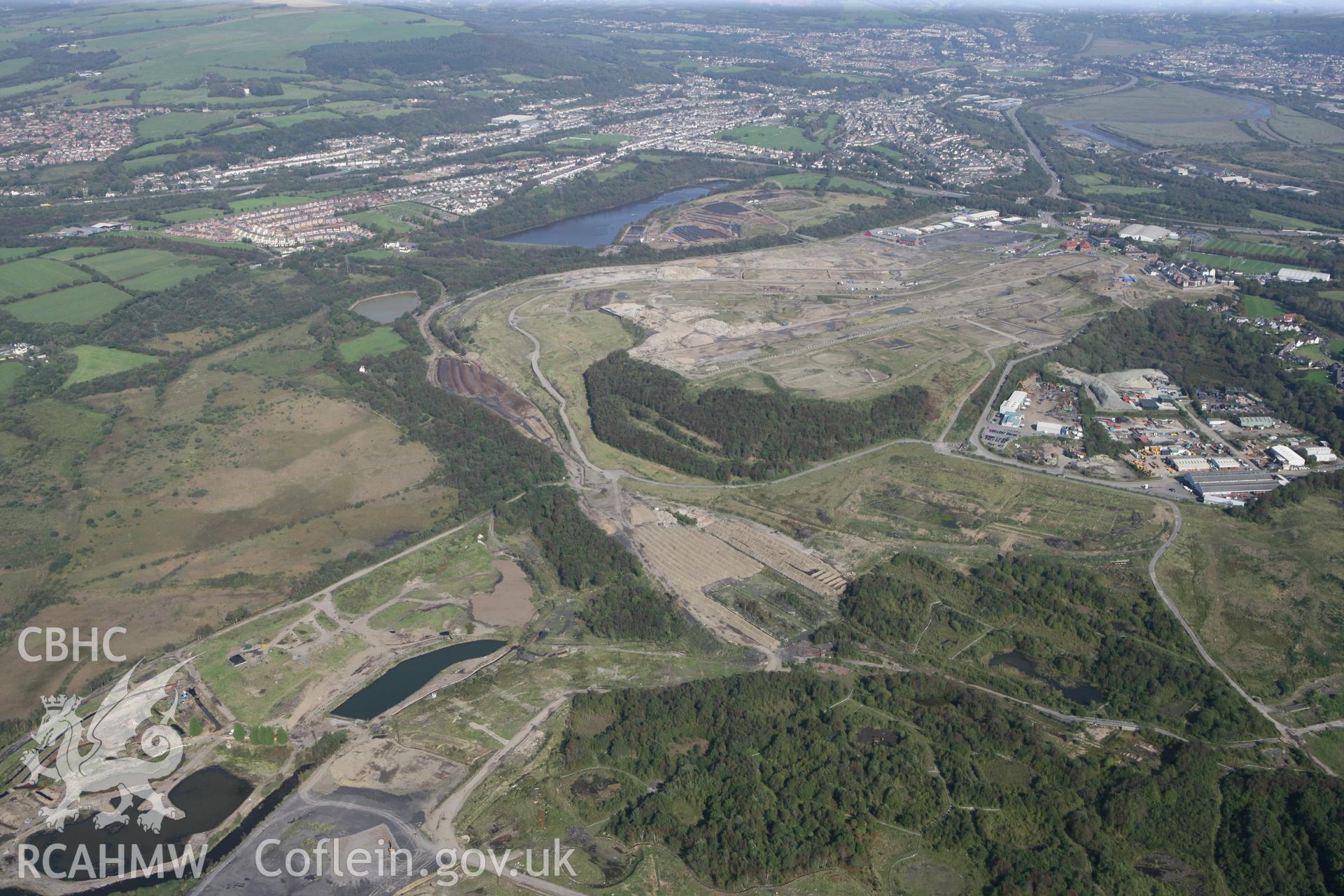 RCAHMW colour oblique photograph of Marsh Pit Colliery site from the south-east. Taken by Toby Driver and Oliver Davies on 28/09/2011.