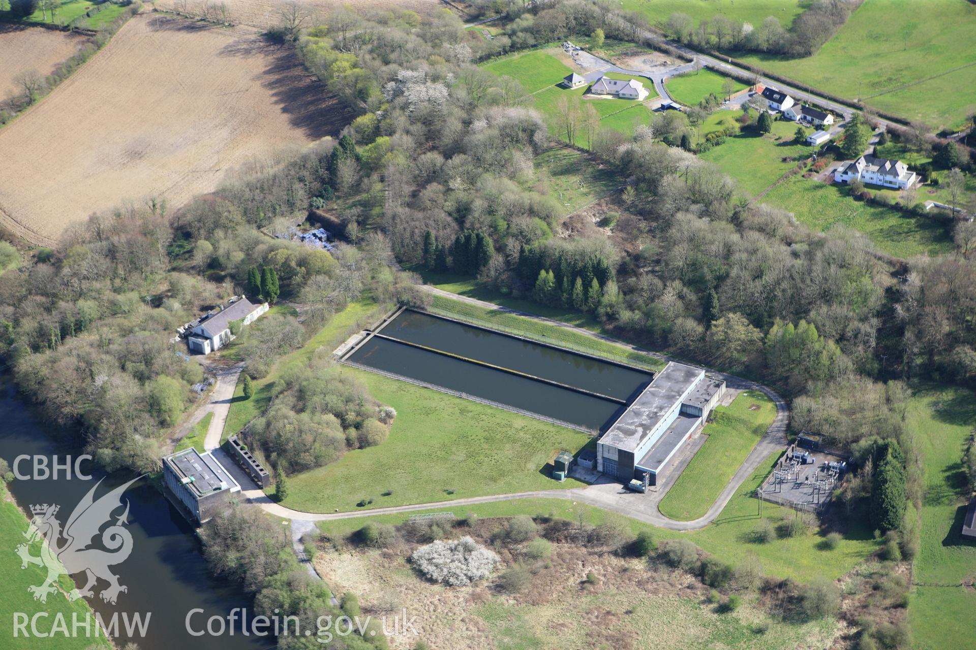 RCAHMW colour oblique photograph of Nantgaredig Intake Works. Taken by Toby Driver on 08/04/2011.