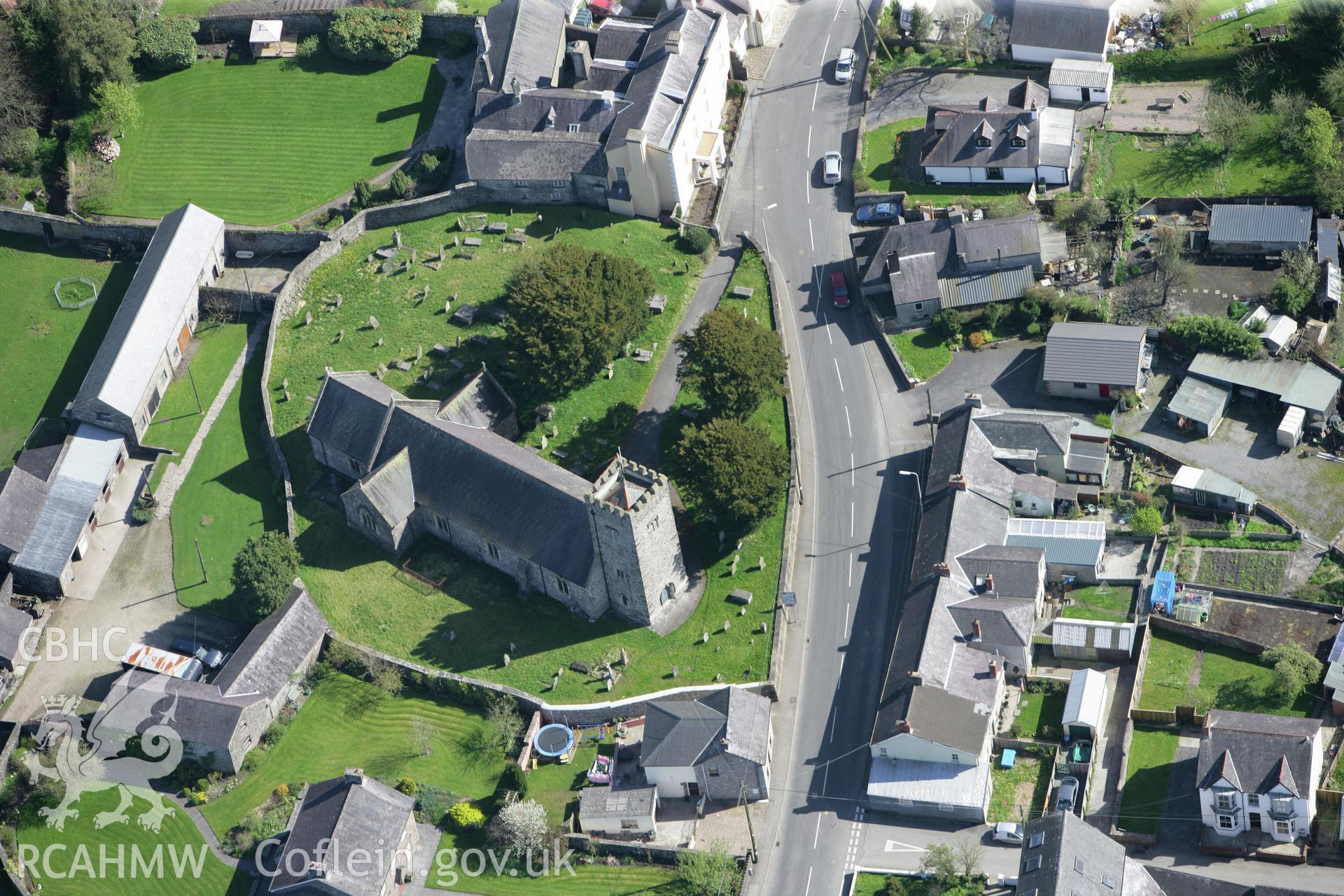 RCAHMW colour oblique photograph of St Cadog's Church, Llangadog. Taken by Toby Driver on 08/04/2011.