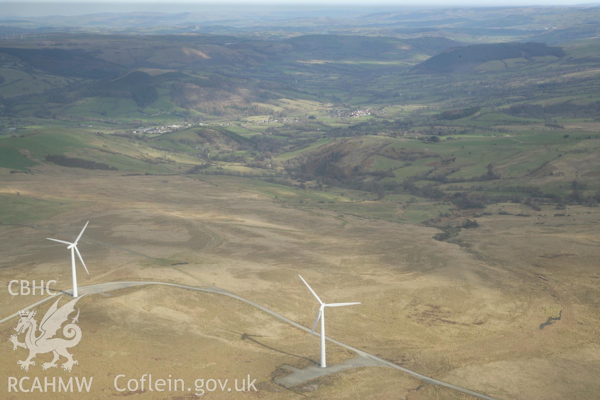 RCAHMW colour oblique photograph of Carno windfarm, Trannon. Taken by Toby Driver on 22/03/2011.