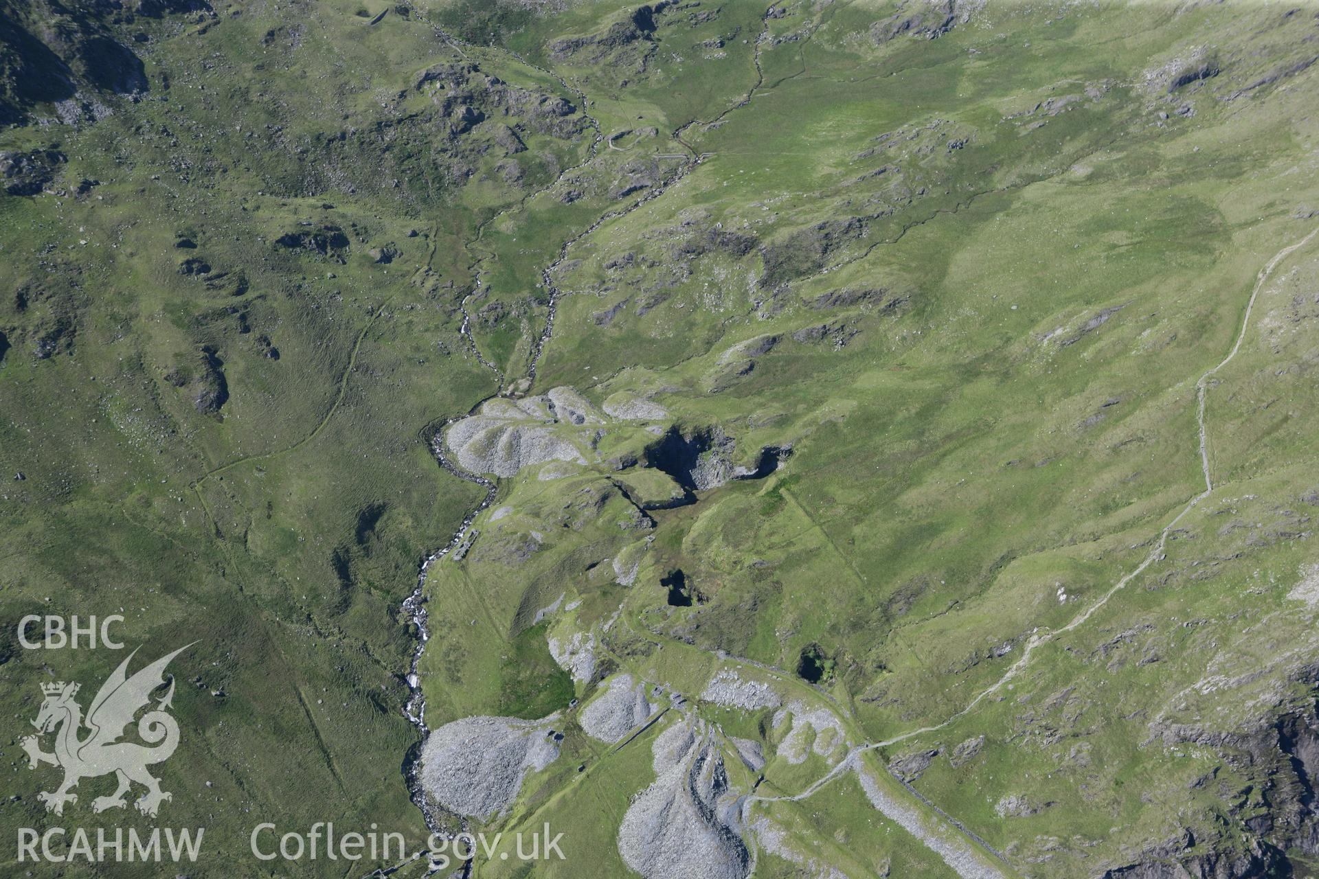 RCAHMW colour oblique photograph of Hafod y Llan slate quarry. Taken by Toby Driver on 20/07/2011.