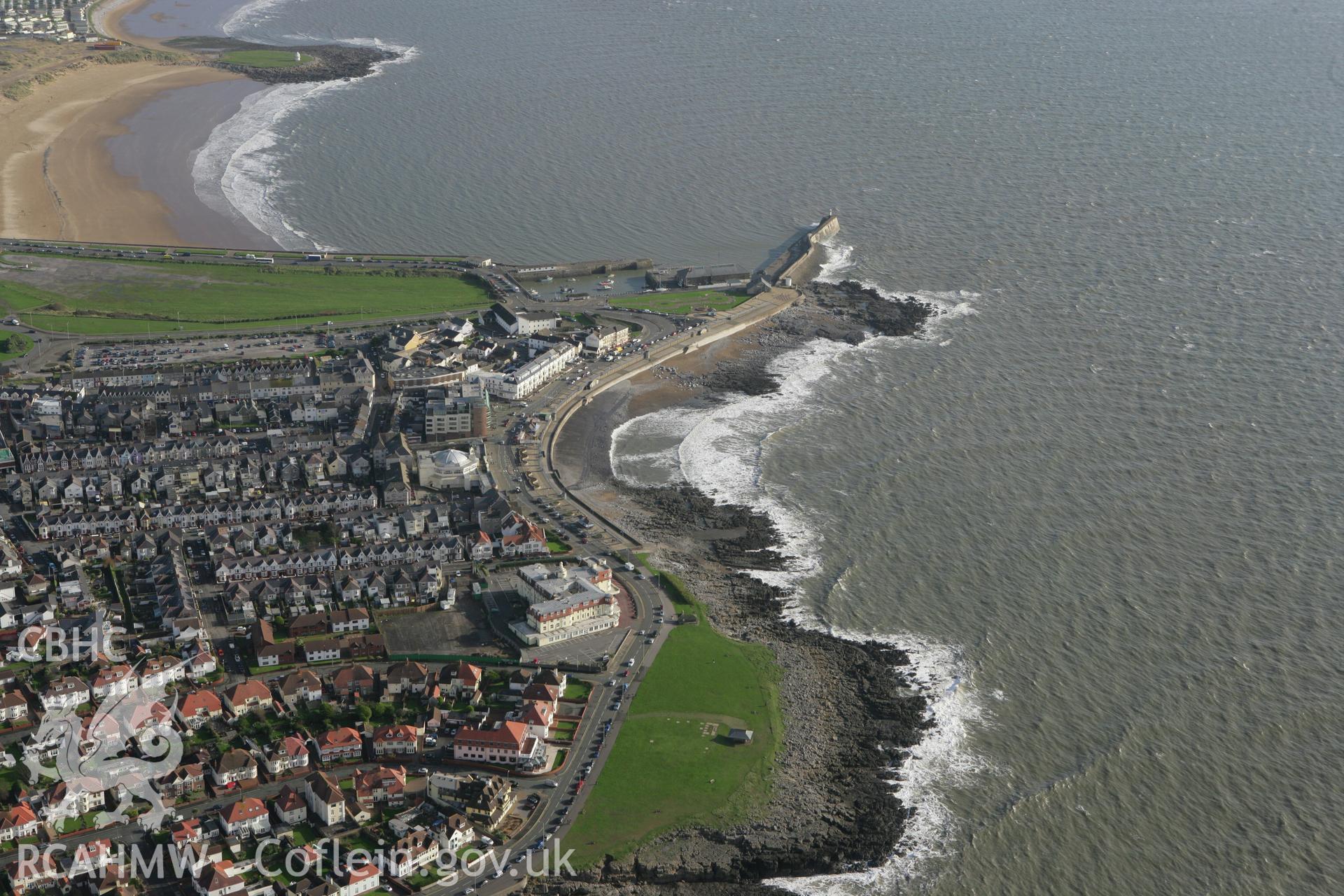 RCAHMW colour oblique photograph of Porthcawl town and harbour. Taken by Toby Driver on 17/11/2011.
