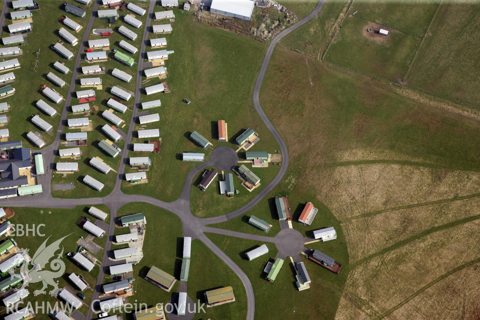 RCAHMW colour oblique photograph of Searivers Caravan Park, Ynyslas. Taken by Toby Driver on 25/03/2011.