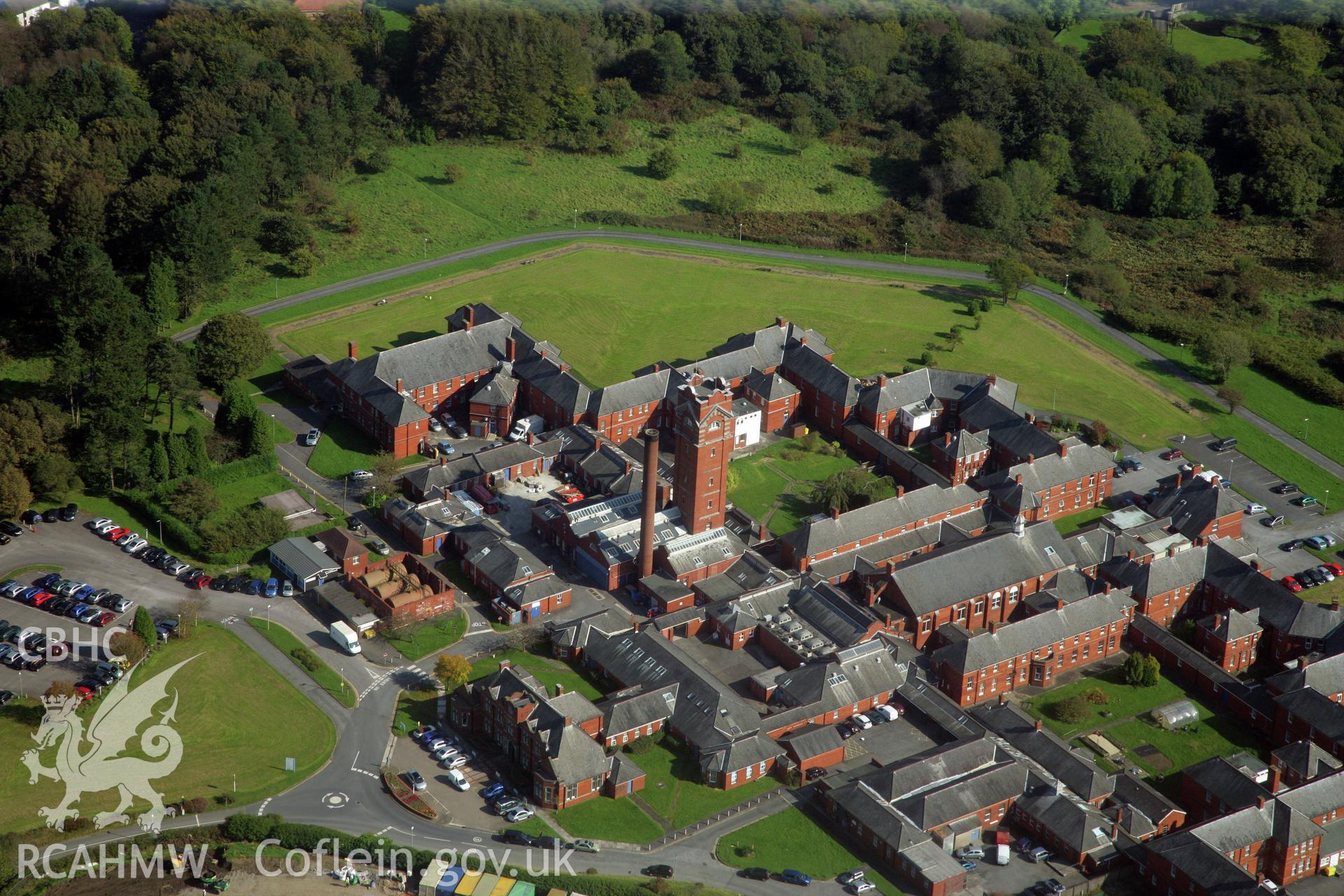 RCAHMW colour oblique photograph of Cefn Coed Hospital. Taken by Toby Driver and Oliver Davies on 28/09/2011.