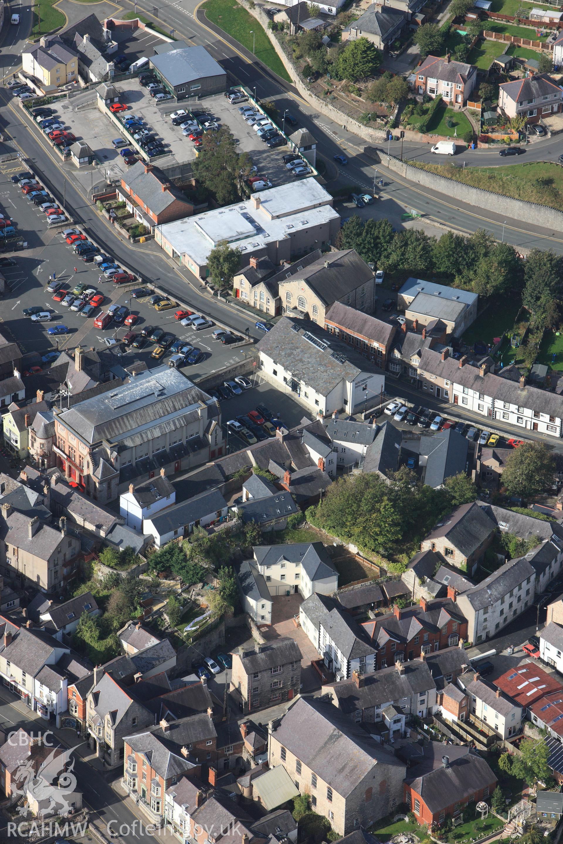 RCAHMW colour oblique photograph of Denbigh Town Hall; Borough Market, Denbigh. Taken by Toby Driver on 04/10/2011.