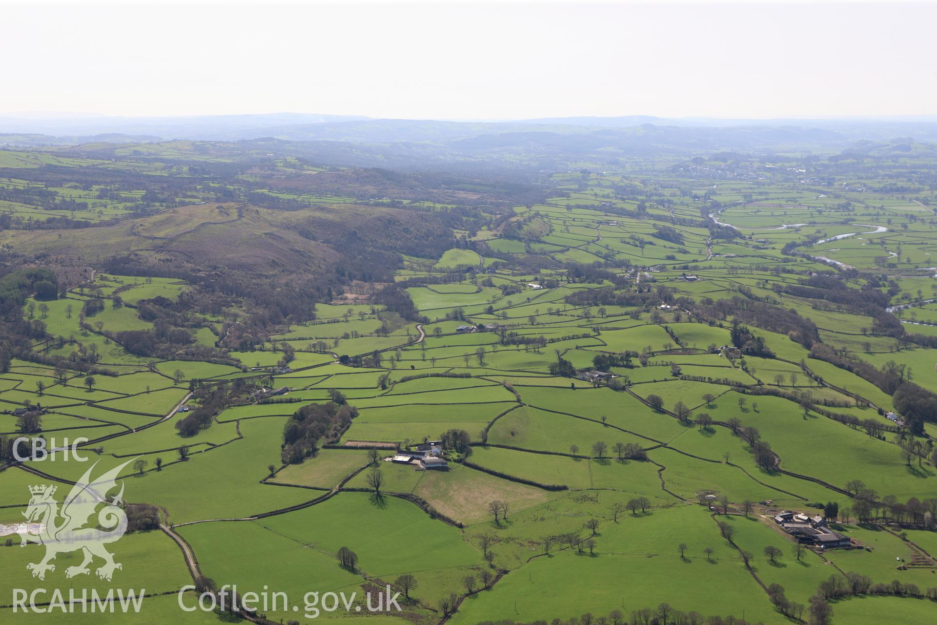RCAHMW colour oblique photograph of View along Tywi Valley, looking southwest. Taken by Toby Driver on 08/04/2011.