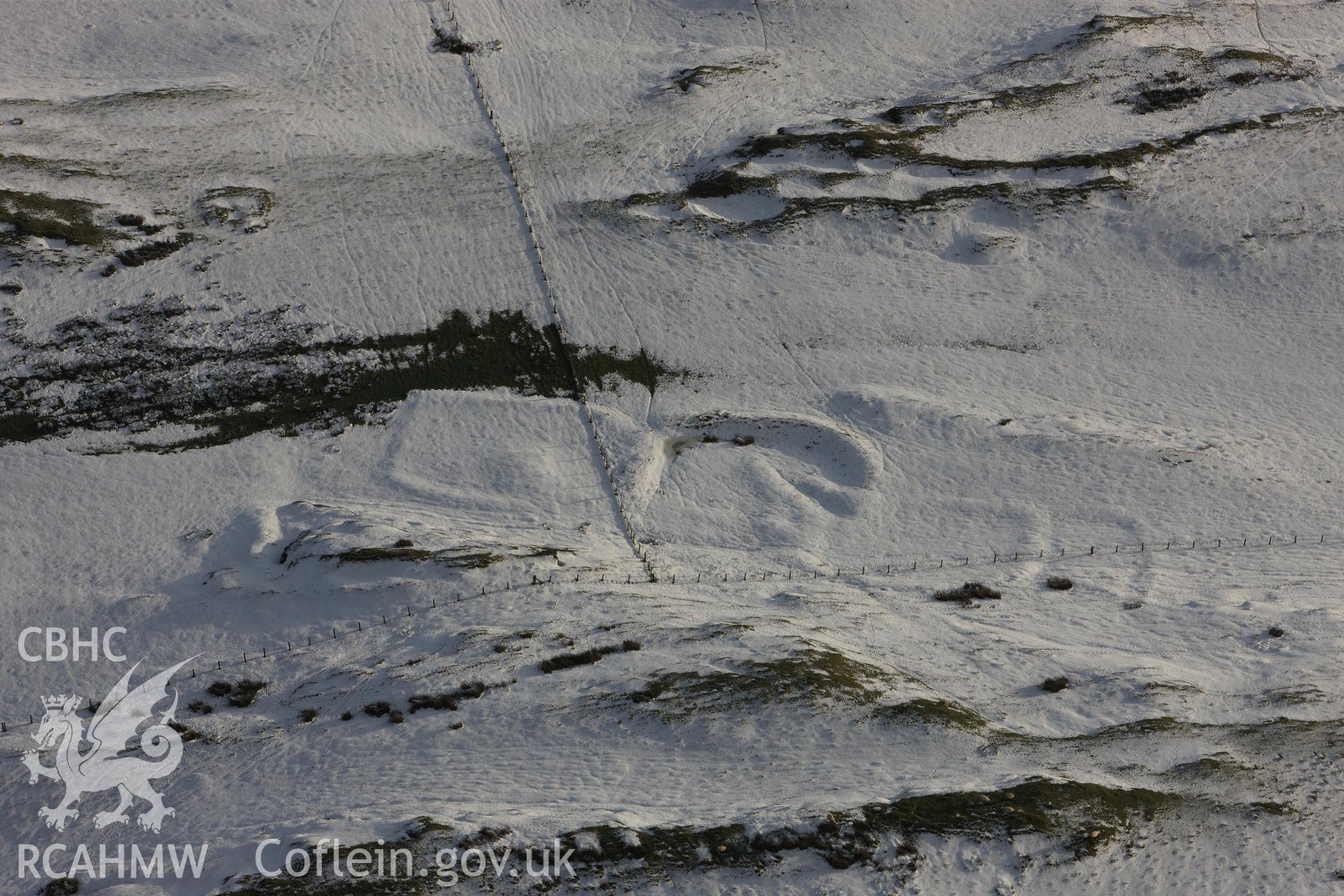 RCAHMW colour oblique photograph of Cefn Goleu enclosure 2, view looking south. Taken by Toby Driver on 18/12/2011.